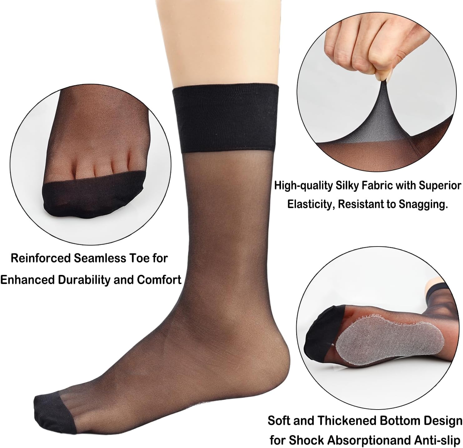 Mcool Mary Womens Nylon Sheer Socks Nude Crew Stocking Ultra Thin Cool See Through Calf High Silk Socks for Women 6Pack - Image 6