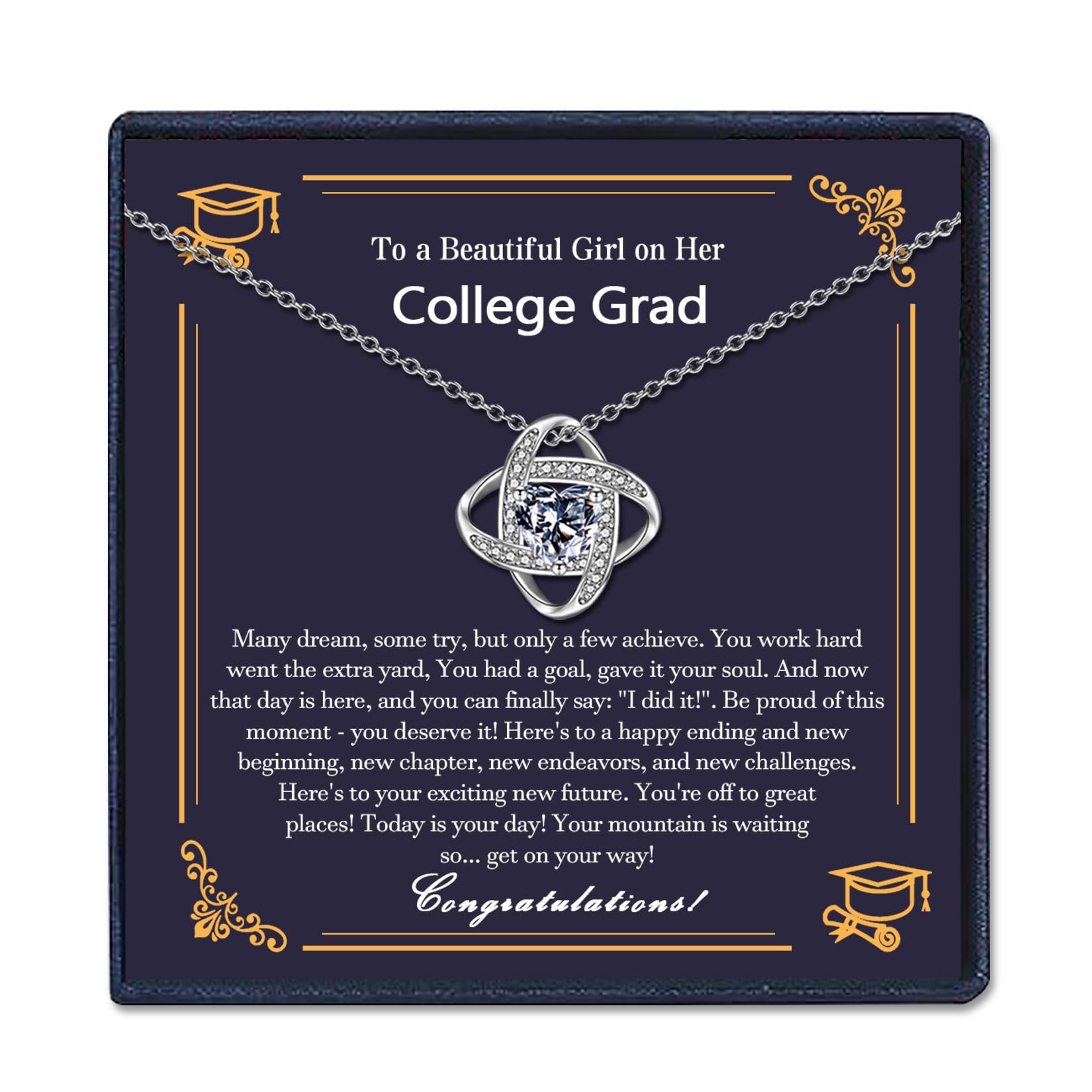 EPIRORA Sterling Silver Cubic Zirconia Love Knot Pendant Necklace for Women, Graduation Birthday Christmas Jewelry Gifts for Friends/Wife/Sister/