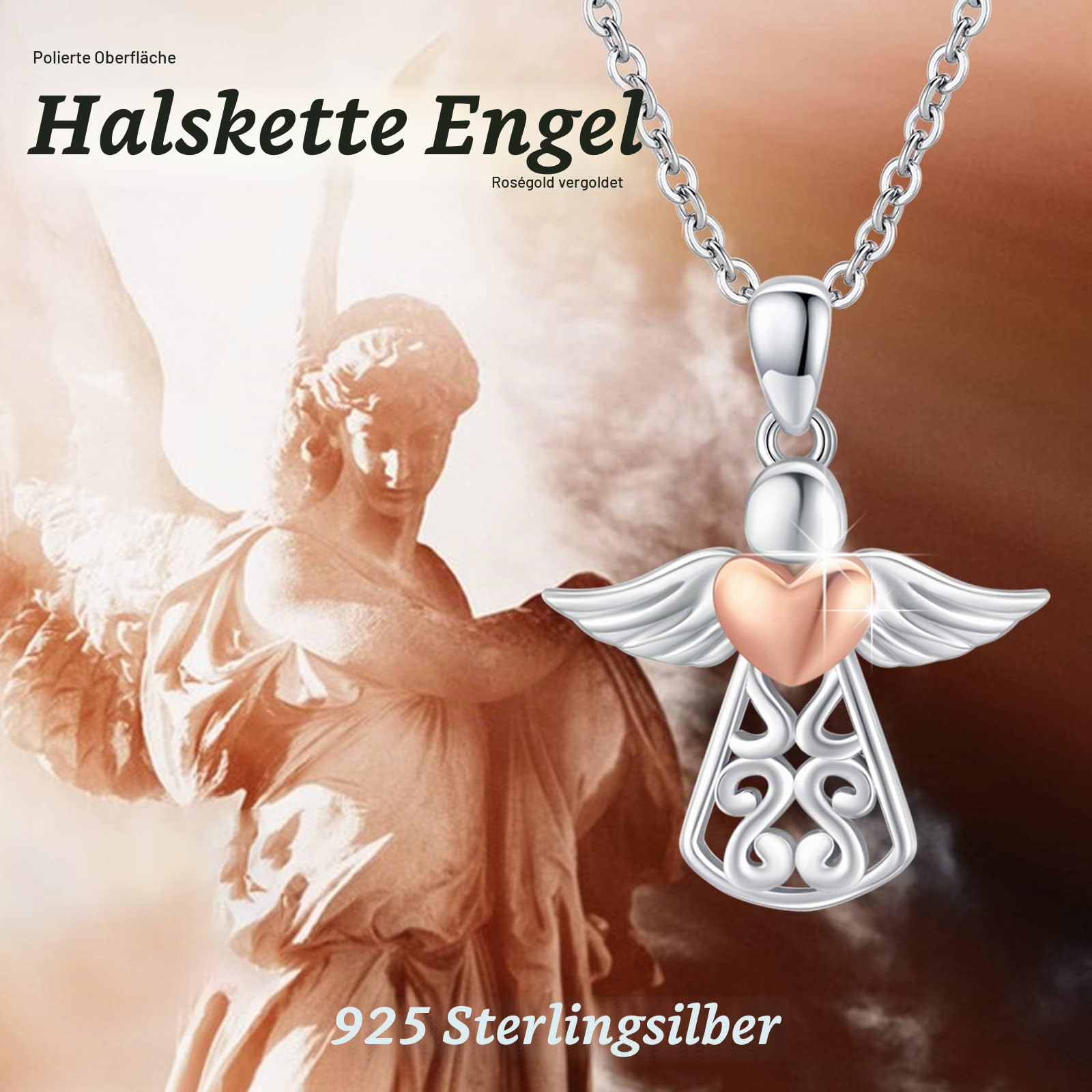 OHAYOO Engel Kette Damen 925 Sterling Silber Schutzengel Kette Engel Anhänger Halskette für Damen Schmuck Geschenke für Damen Mädchen Muttertagsgeschenk