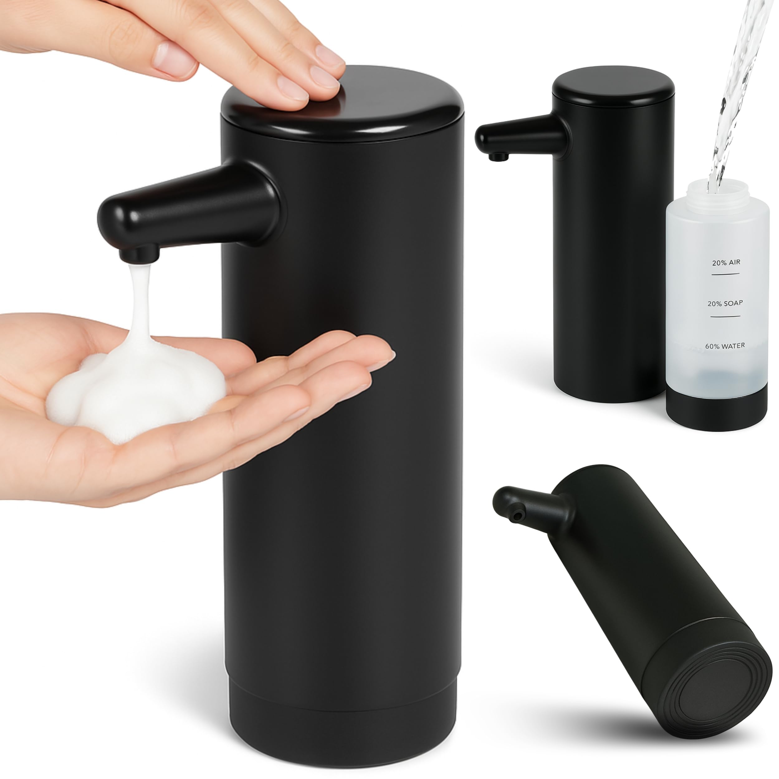 GMISUN Zeepdispenser, mat zwart, 350 ml, zeepdispenser, glas met schuimpompkop, schuimzeepdispenser, set met etiket voor keuken en badkamer, 2 stuks GMISUN Zeepdispenser, mat zwart, 350 ml, zeepdispenser, glas met schuimpompkop, schuimzeepdispenser, set met etiket voor keuken en badkamer, 2 stuks