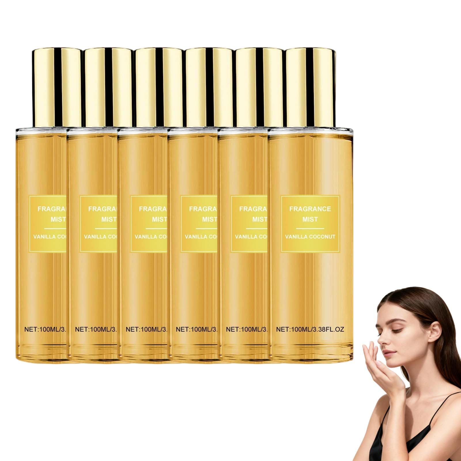 Brume parfumée vanille noix de coco, spray corporel parfum tropical longue durée avec extraits de noix de coco, de vanille et de bois de santal, Spray exquis pour femmes et hommes, quotidien (6PCS)