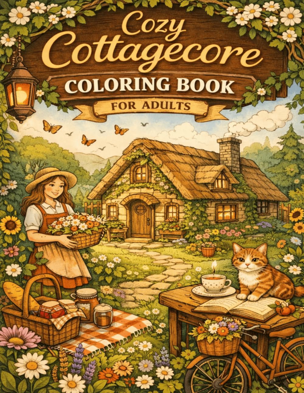 Cozy Cottagecore Coloring Book for Adults: Relaxing Countryside Scenes, Cozy Cottages, Flower Gardens, Cute Animals and Vintage Country Life for Stress Relief