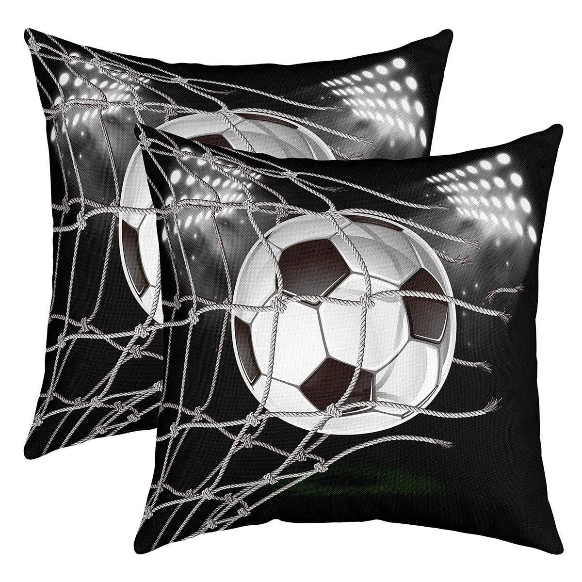 Loussiesd Football Pillow Covers 24x24 Set of 2 Rugby Sports Decorative Throw Pillow Covers Cases Home Decor Soccer Ball Game Gift for Football Lover Black and White Cushion Case for Sofa Outdoor — image 1