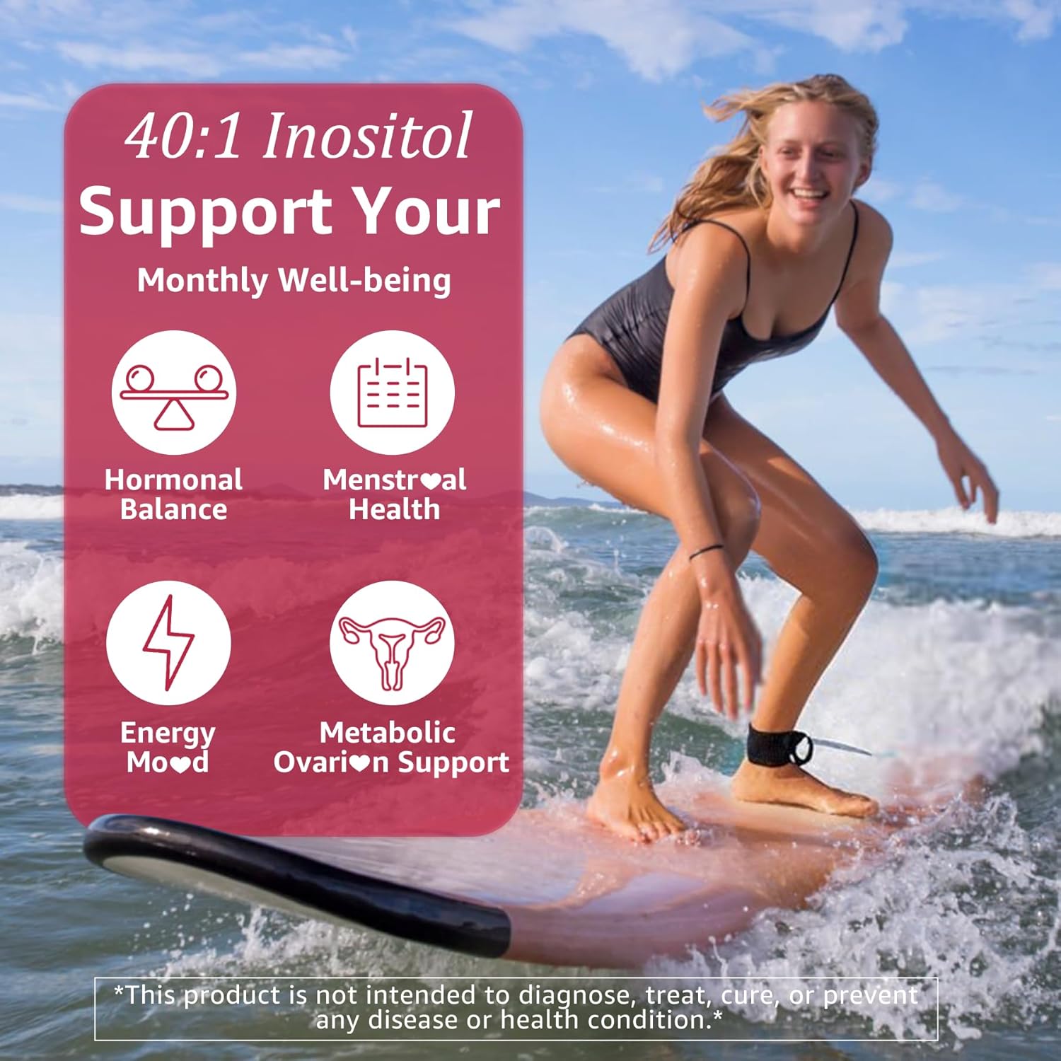 Inositol Gummies with Evening Primrose Oil for Women - 40:1 Ratio Myo-Inositol 2000mg & D-Chiro Inositol 50mg with Vit D3 B6 B12 & Zinc, Sugar-Free for Female Natural Balance & Wellness, Vegan (60ct) - Image 4