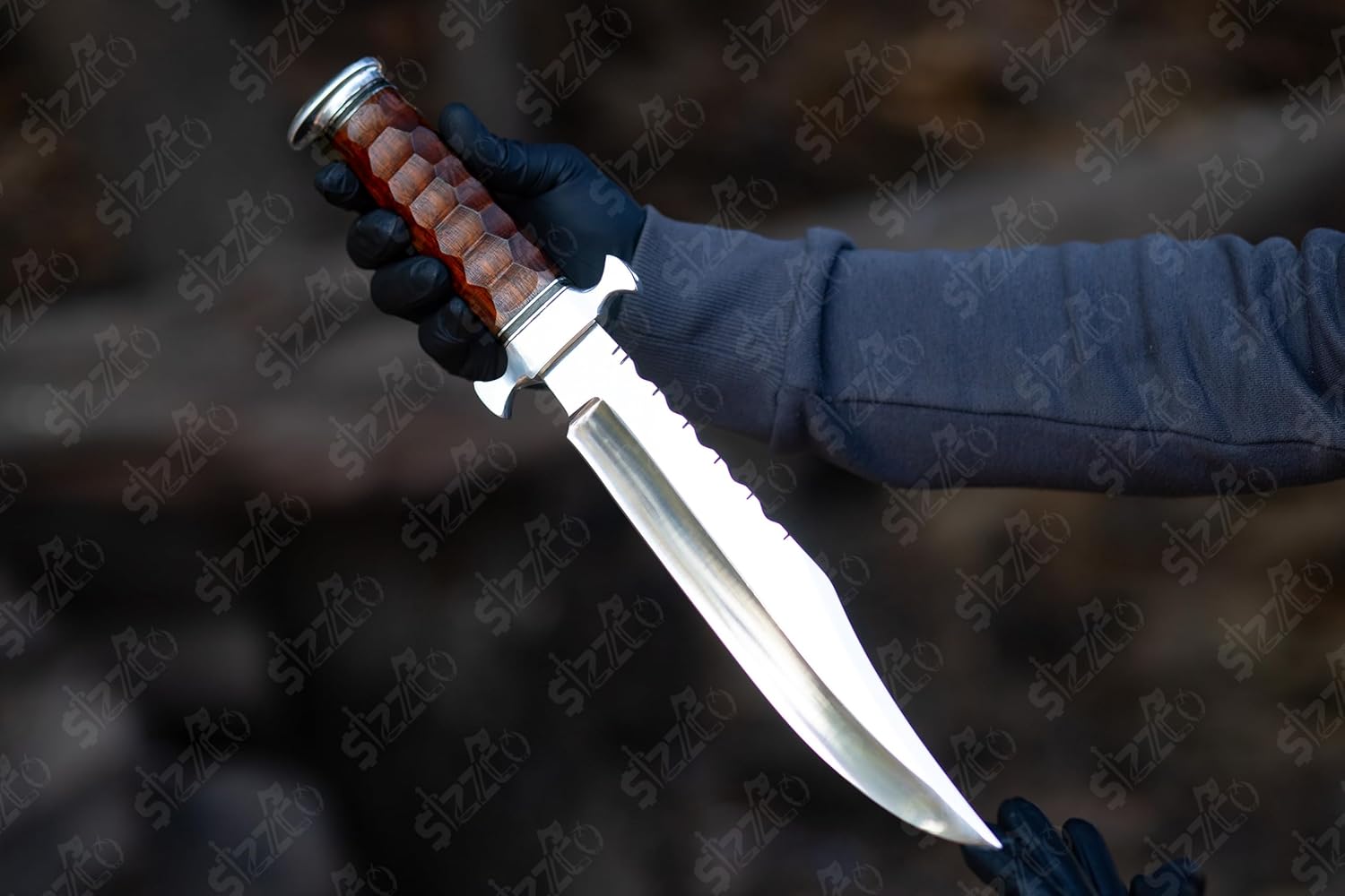 Custom Handmade D2 Steel Hunting Bowie Knife – Mirror Polished Blade – Burl Wood Handle & Steel Guard – Razor Sharp Outdoor Fixed Blade Survival Knife with Sheath – Gift for Men