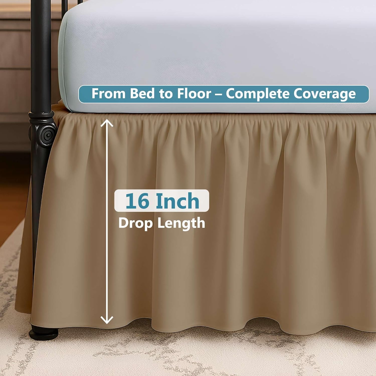 Twin Daybed Skirt 16 Inch Drop, Dust Ruffle Bed Skirts for Daybeds, Split Corners with Three Side Coverage (Taupe)