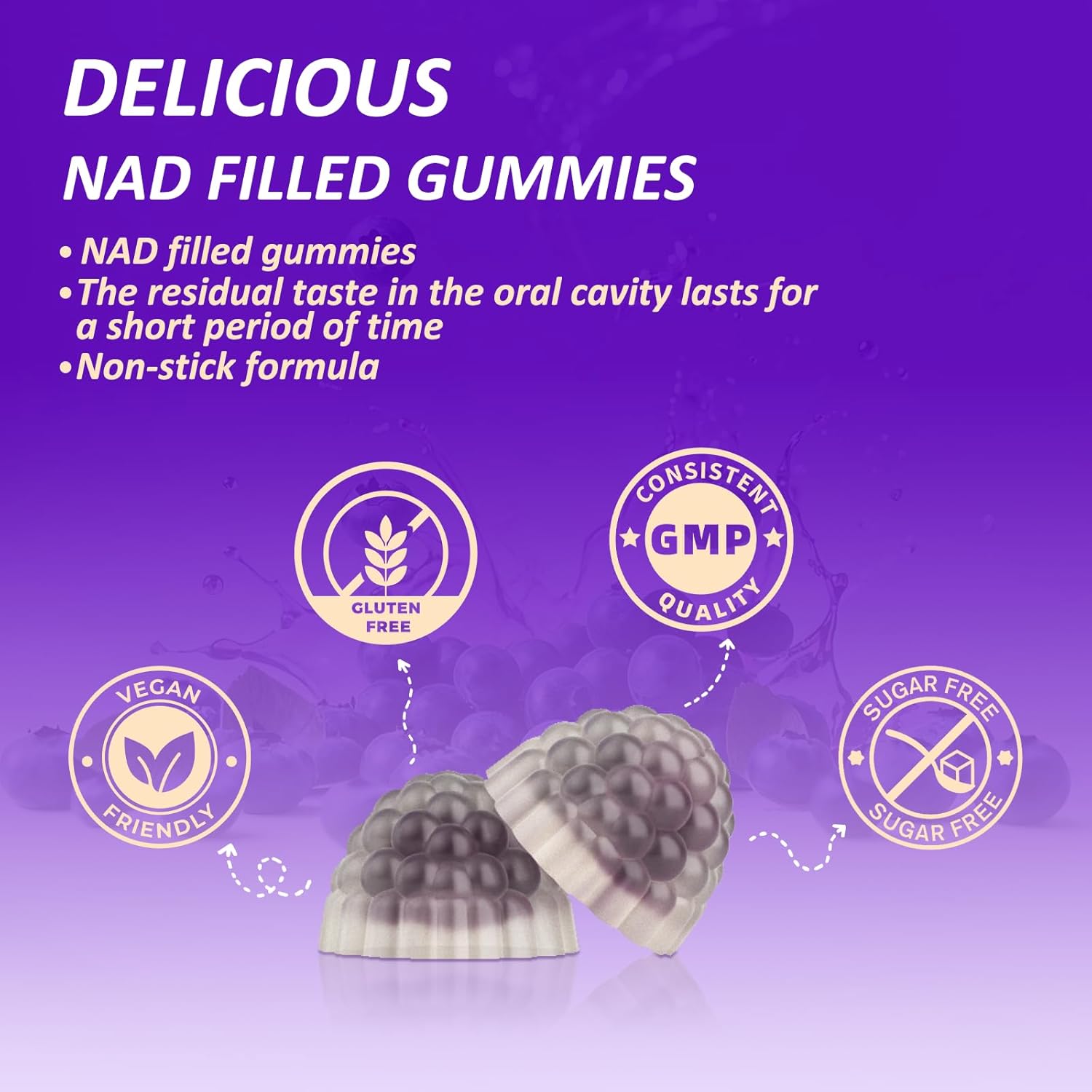 NAD Gummies with Nicotinamide Riboside, NAD+ Supplement for Women & Men with Trans-Resveratrol, Fisetin, Vitamin B2, B5, B6, Anti-Aging, Cell Regeneration & Energy, Sugar-Free, 60 Gummies - Image 6