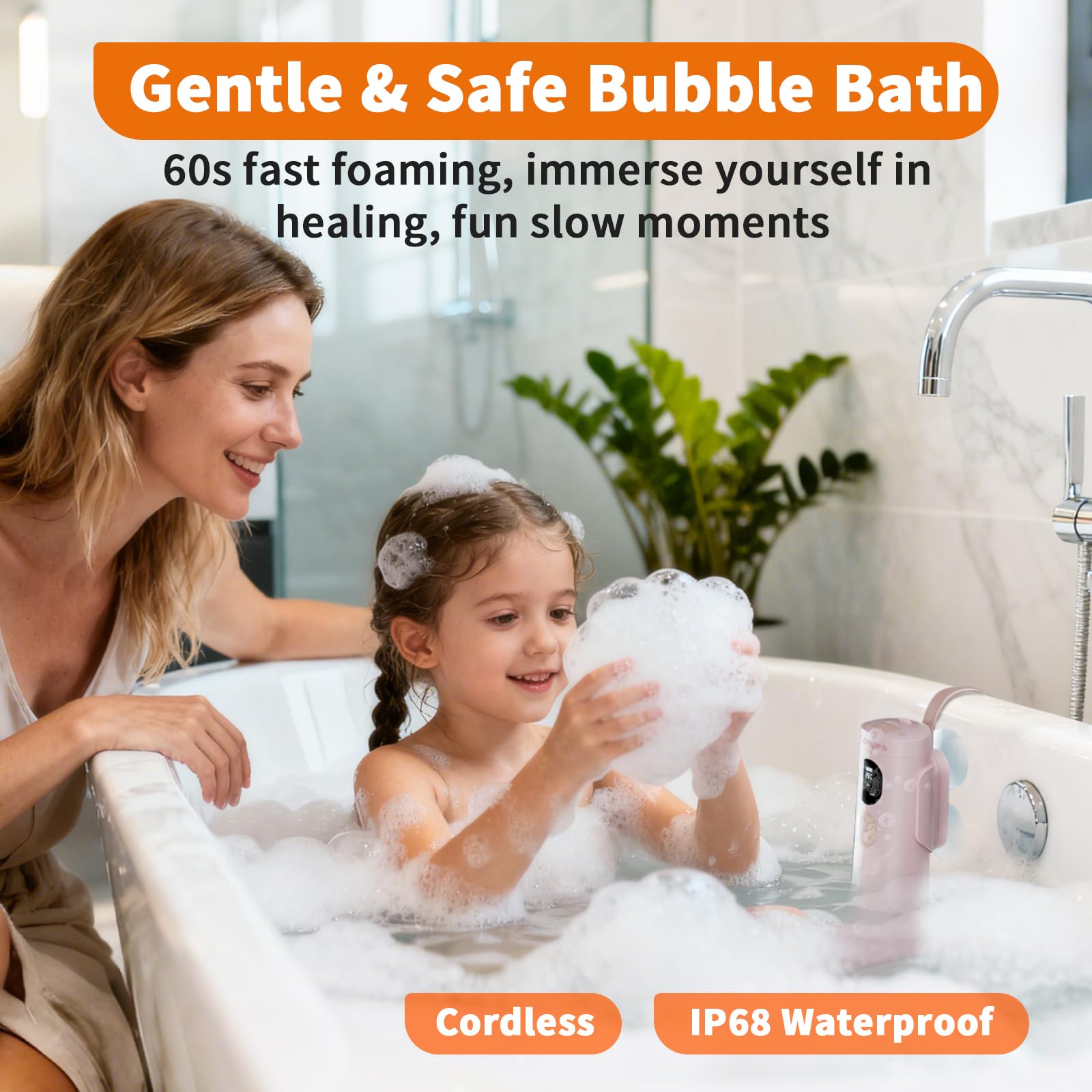Spa Idromassaggio a Bolle per Vasca da Bagno con Doppie Modalità di Idroterapia, Flusso d’Acqua a 3 Livelli, Impermeabile IP68, Luce LED, Wireless Batteria da 2600mAh (Rosa)