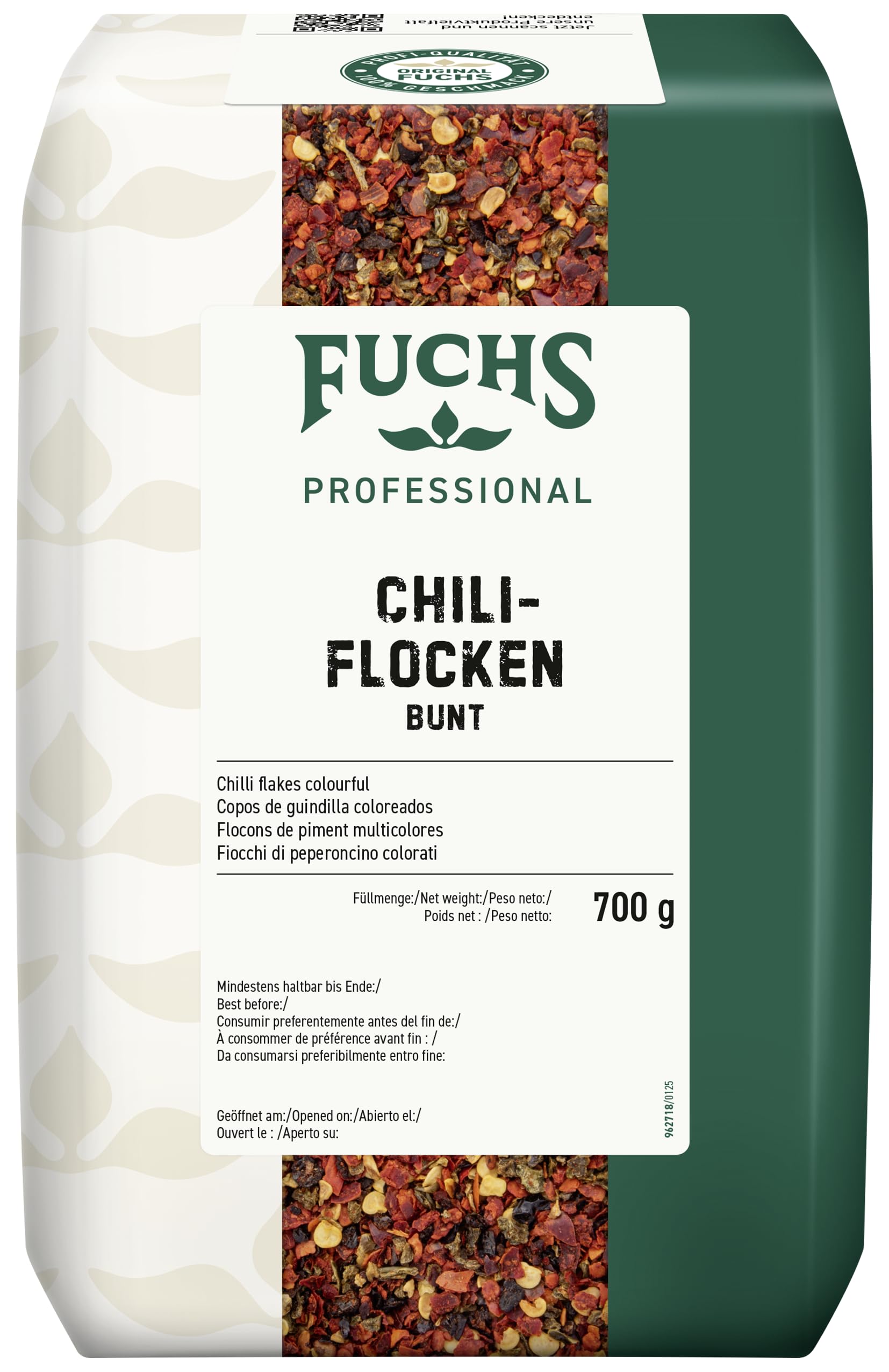 Fuchs Professional - Copos de guindilla coloreados | 700 g | Calidad profesional para consumidores a granel | Mezcla caliente de diferentes tipos de chile | Para comida picante