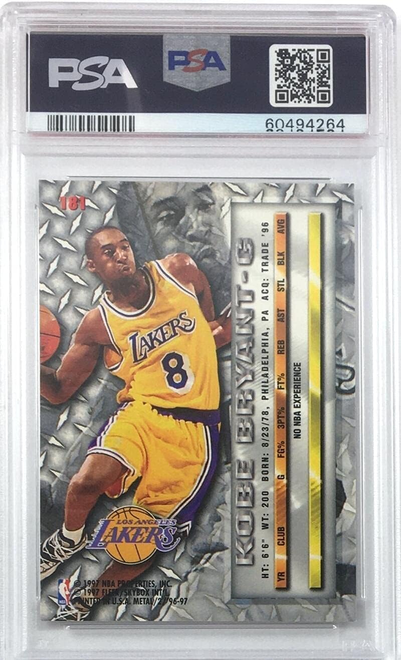 Kobe Bryant 1996-97 Fleer Metal #181 RC PSA 8 NM-MT Lakers Basketball NBA