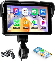 Tela CarPlay para motocicleta, Carplay portátil/Android Auto para motocicleta, tela IPS à prova d'água de 12.7 cm com rádio portátil GPS para motocicleta com conexão espelhada, Bluetooth