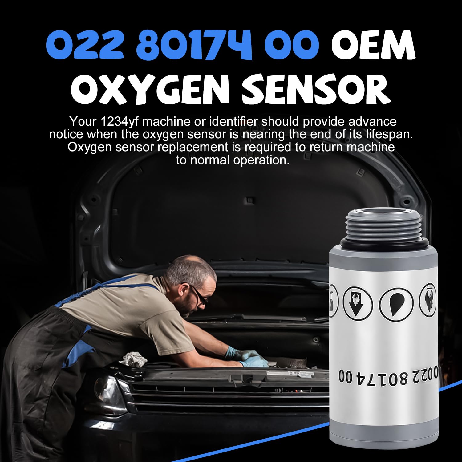 022 80174 00 OEM Replacement Oxygen Sensor for Mahle ArcticPro 1234yf AC Machines with Neutronics Refrigerant Identifiers, Compatible with Robinair: 16916, Neutronics/Bacharach: 1-16-1013-00-2