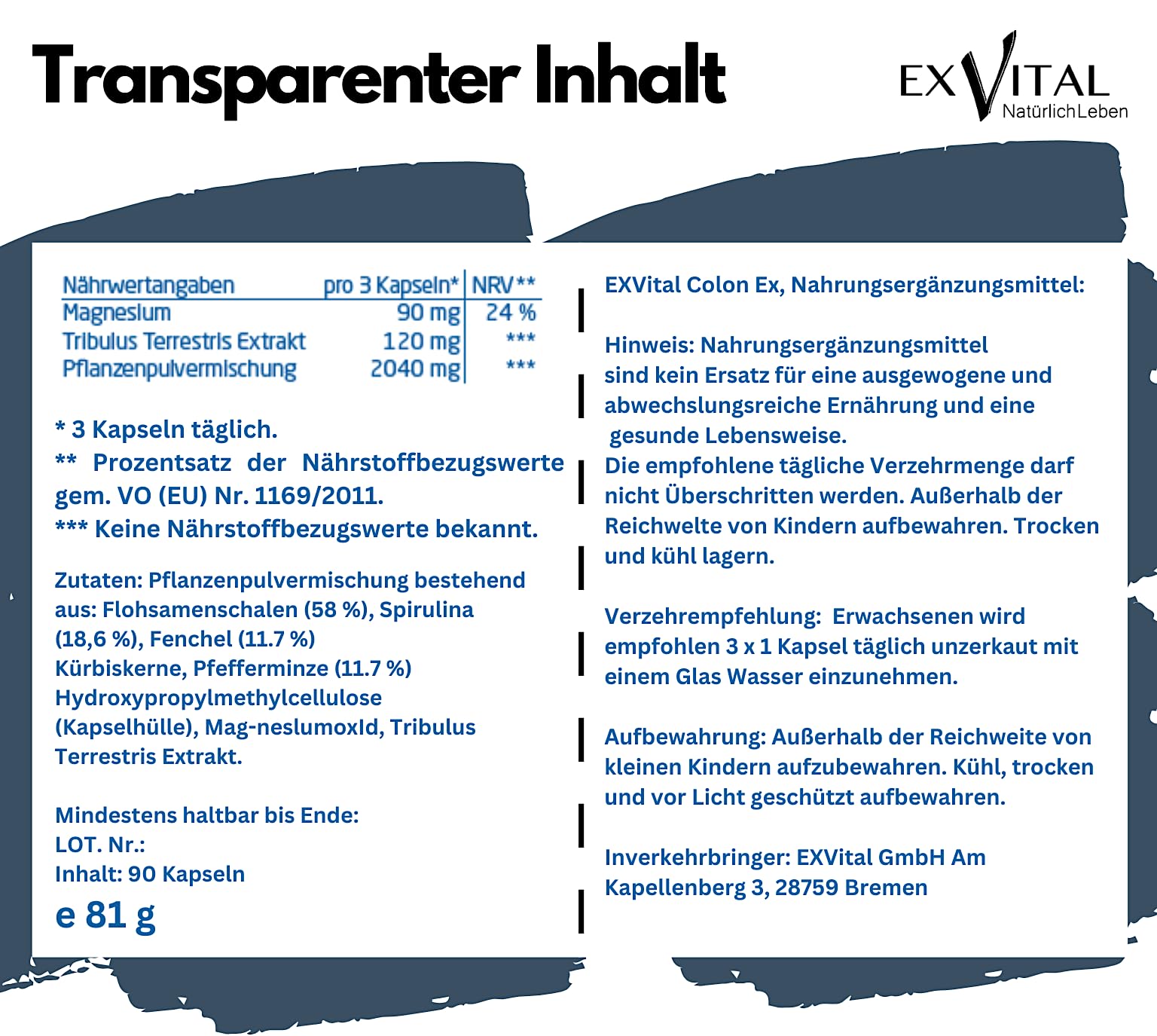 Colon Ex, 90 Kapseln Premiumqualität mit Flohsamenschalen und Magnesium, 100 Prozent natürlich und sanft, 2er Pack (1 x 81 g)
