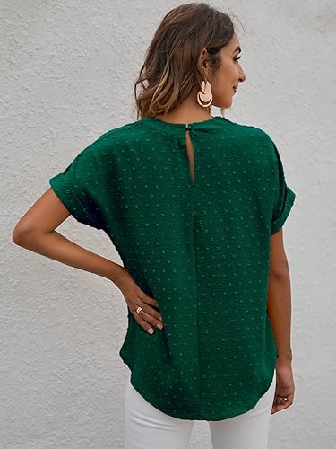 Miniatura 2 de Milumia - Blusa casual para la oficina, top de plumeti con manga corta y volantes para mujer