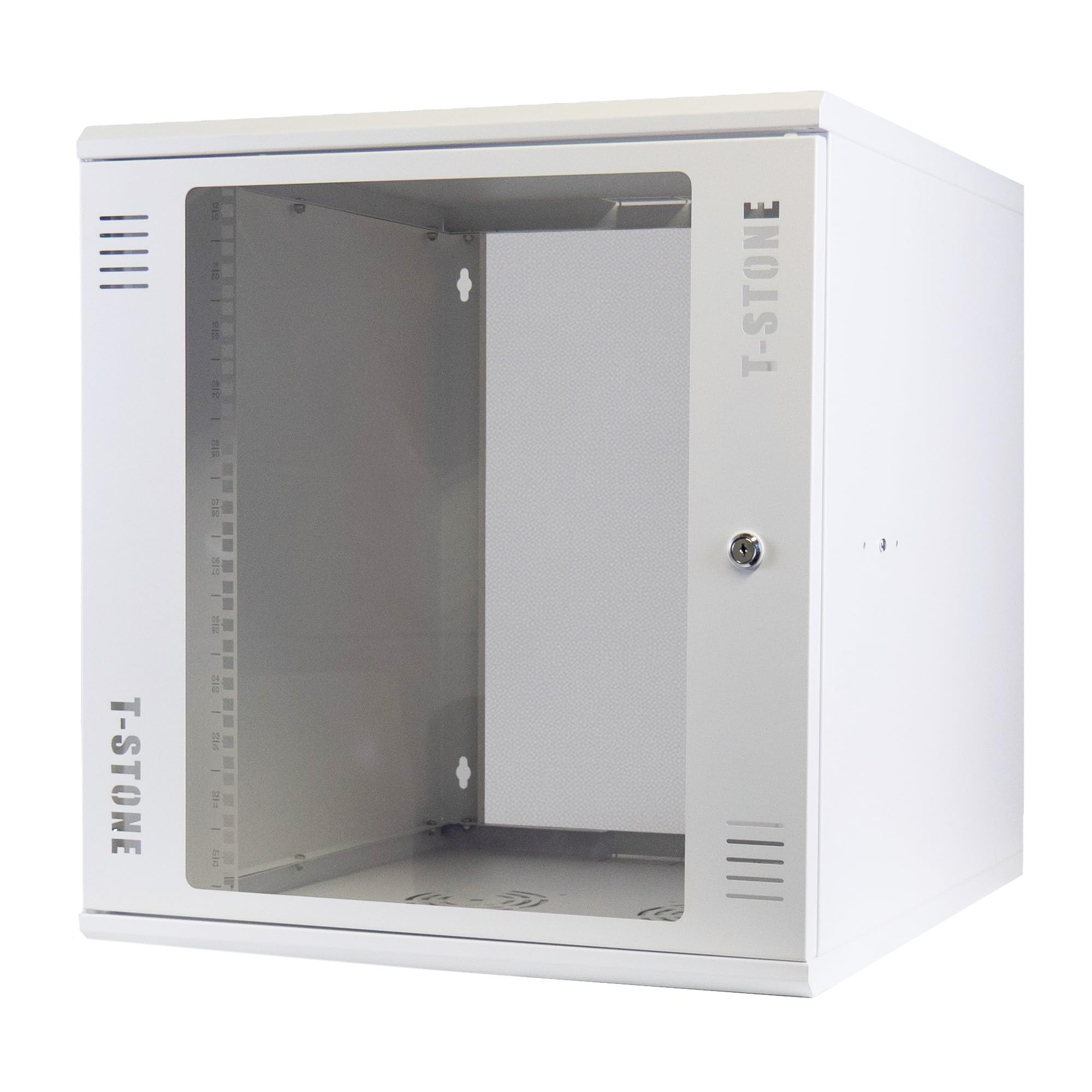 19 Zoll Netzwerkschrank 12 HE Tiefe 600 mm Traglast - 80 kg Weiß RAL 9003 | abschließbare Sichttür, ideal für die Wandmontage geeignet
