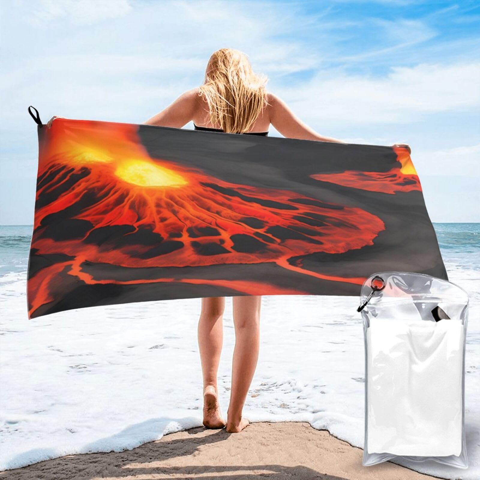 AYYQWE Kilauea Volcanos Print Lightweight Towel For Men Women Travel Beach Camping Hiking Yoga Swimming Sports