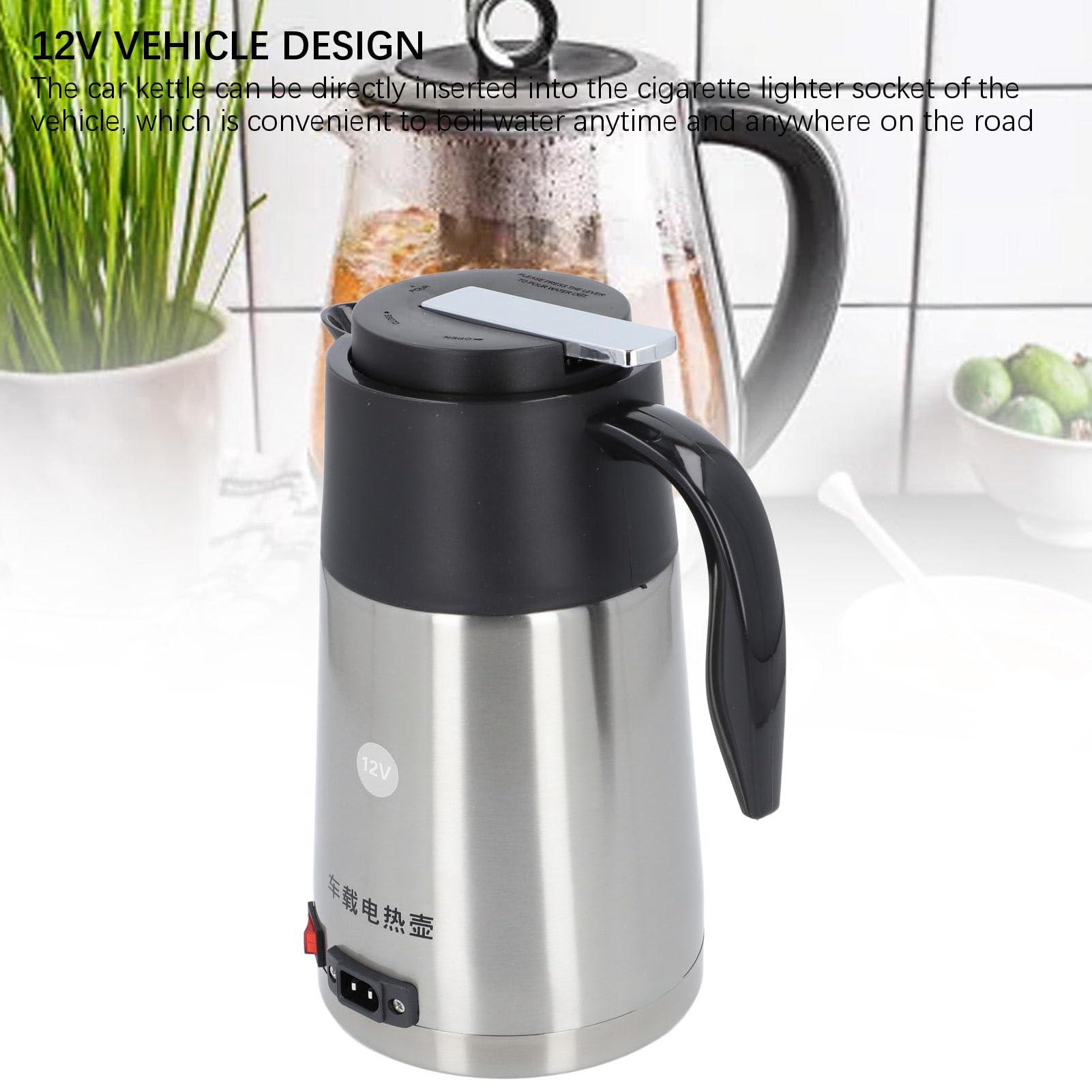 Hervidor eléctrico de viaje, 12 V, hervidor de agua caliente, hervidor de agua caliente, hervidor de agua portátil, hervidor de agua para coche, gran capacidad, hervidor de agua de acero inoxidable