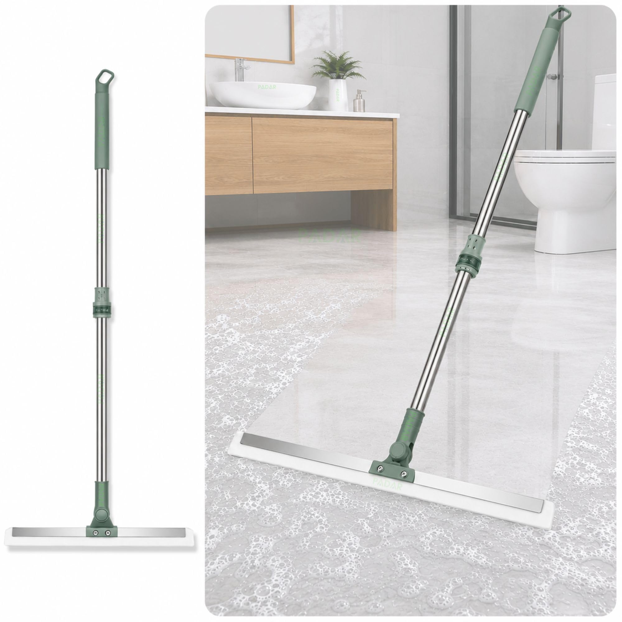 Bathroom Cleaning Brush with Wiper and Squeegees, Tiles Cleaning Brush with Long Handle Tile Cleaner Brush Bathroom Floor Brush Window Cleaning Brush (50 Inch Broom Squeegee)-image-38