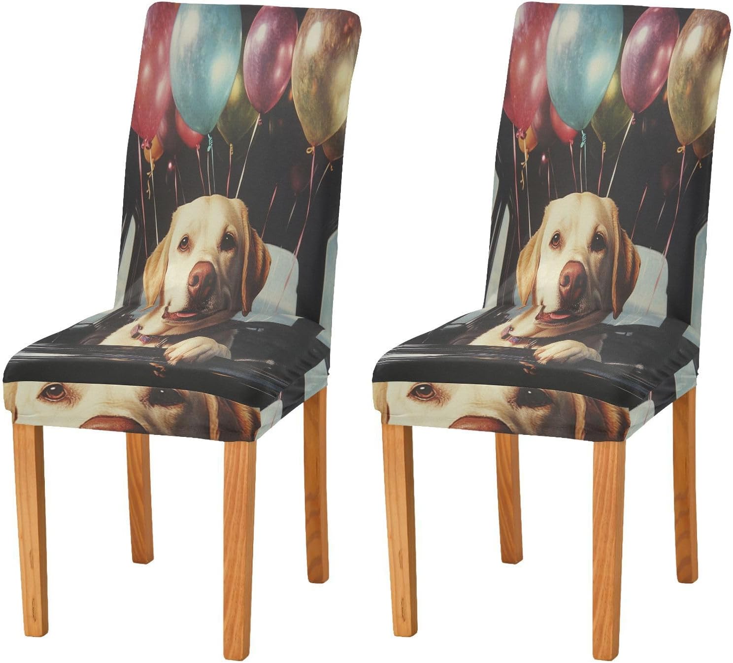ALAZA Chair Covers for Dining Room, Labrador Car Balloons Stretch Chair Cover Sets Chair Protector Removable Washable for Ktichen Restaurant Hotel
