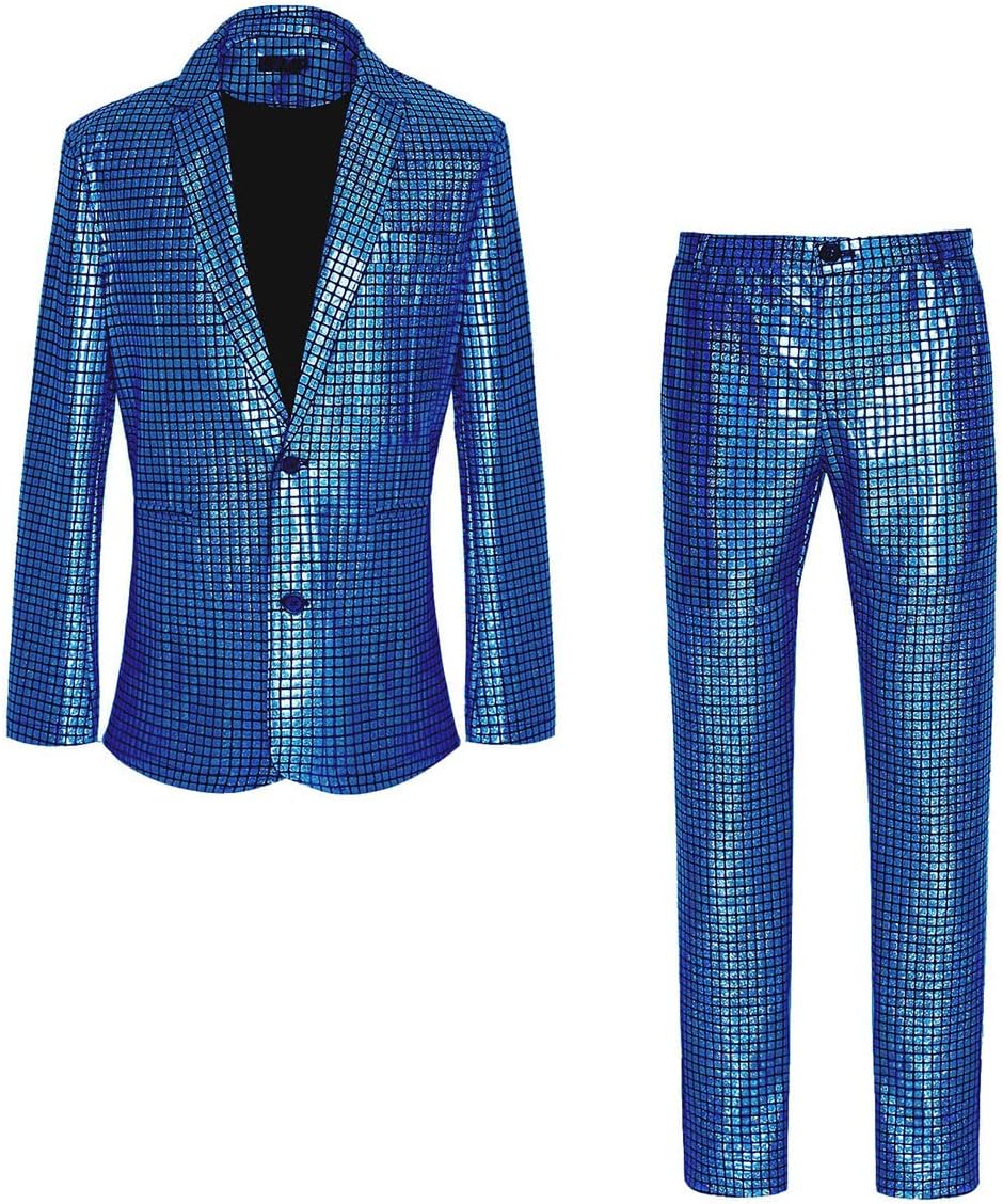 Men's 70s Disco Suit Set with Metal Sequin Jacket and Pants