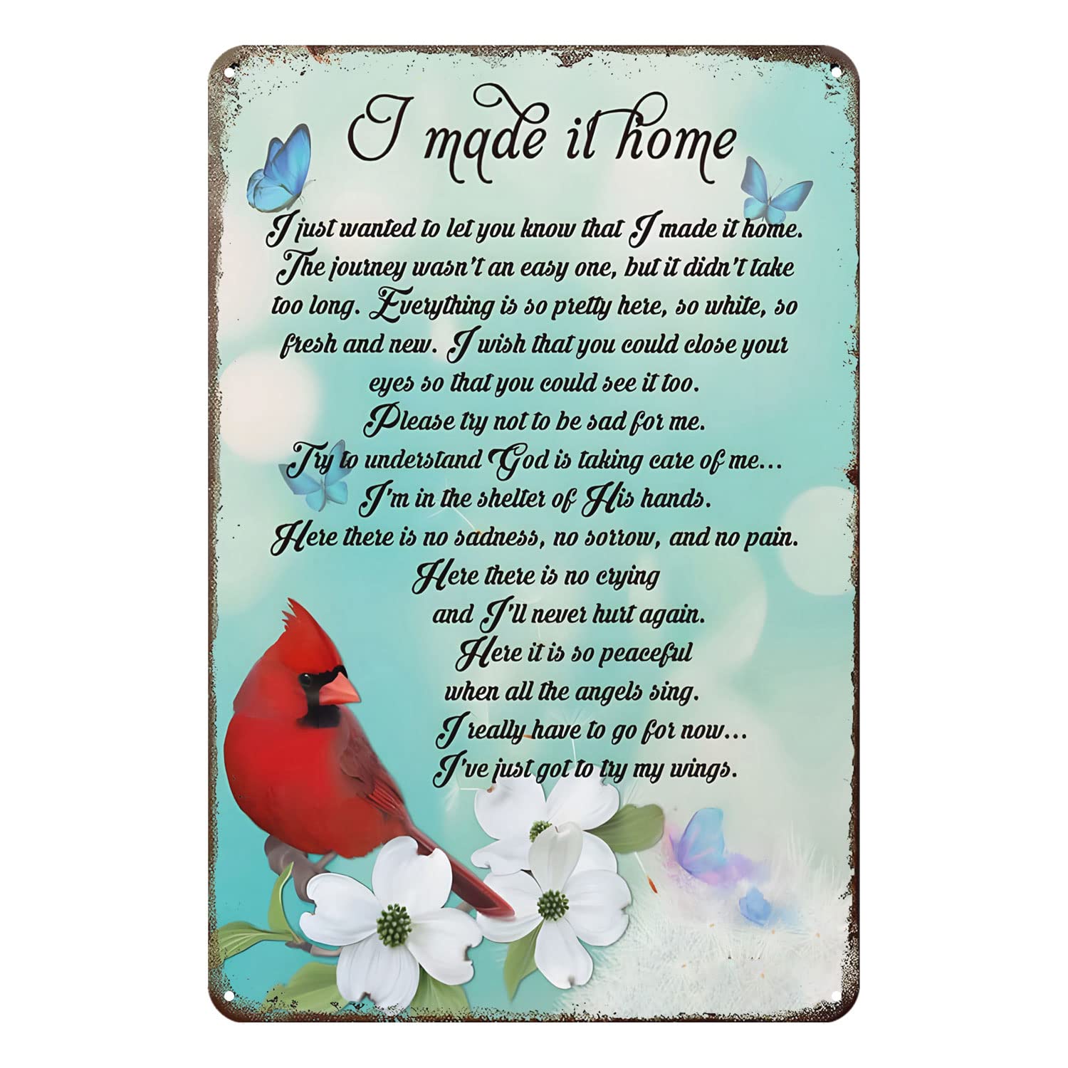 AenaonMetal Tin Sign I Made It Home Tin Sign Vintage Rustic Decor Cave Coffee Shop Bar Bedroom Home Wall Decor Nostalgic Cardinal Tin Sign 12"X8"