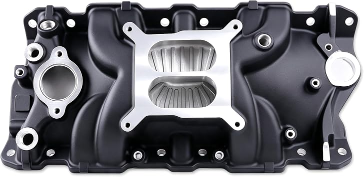 2701 EPS Dual Plane Intake Manifold for SBC 262-400 V8 Black | Compatible with Chevy Small Block 305 327 350 383 1955-1986 Idle-5,500 RPM Cast Aluminum Square Bore