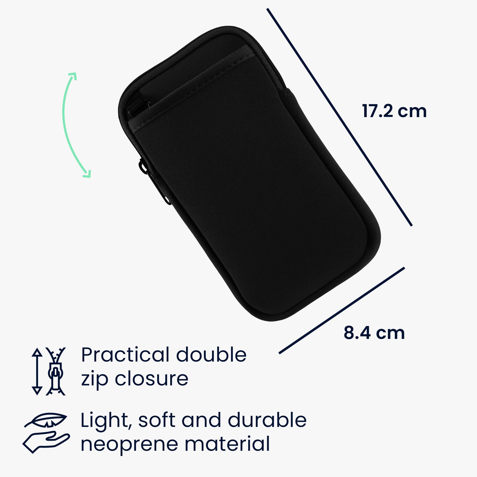 kwmobile Handy Tasche zum Umhängen für XL - 6,7/6,8" - Hülle mit Band - Neopren Cover mit Reißverschluss - 17,2 x 8,4 cm - Necklace Case in Schwarz