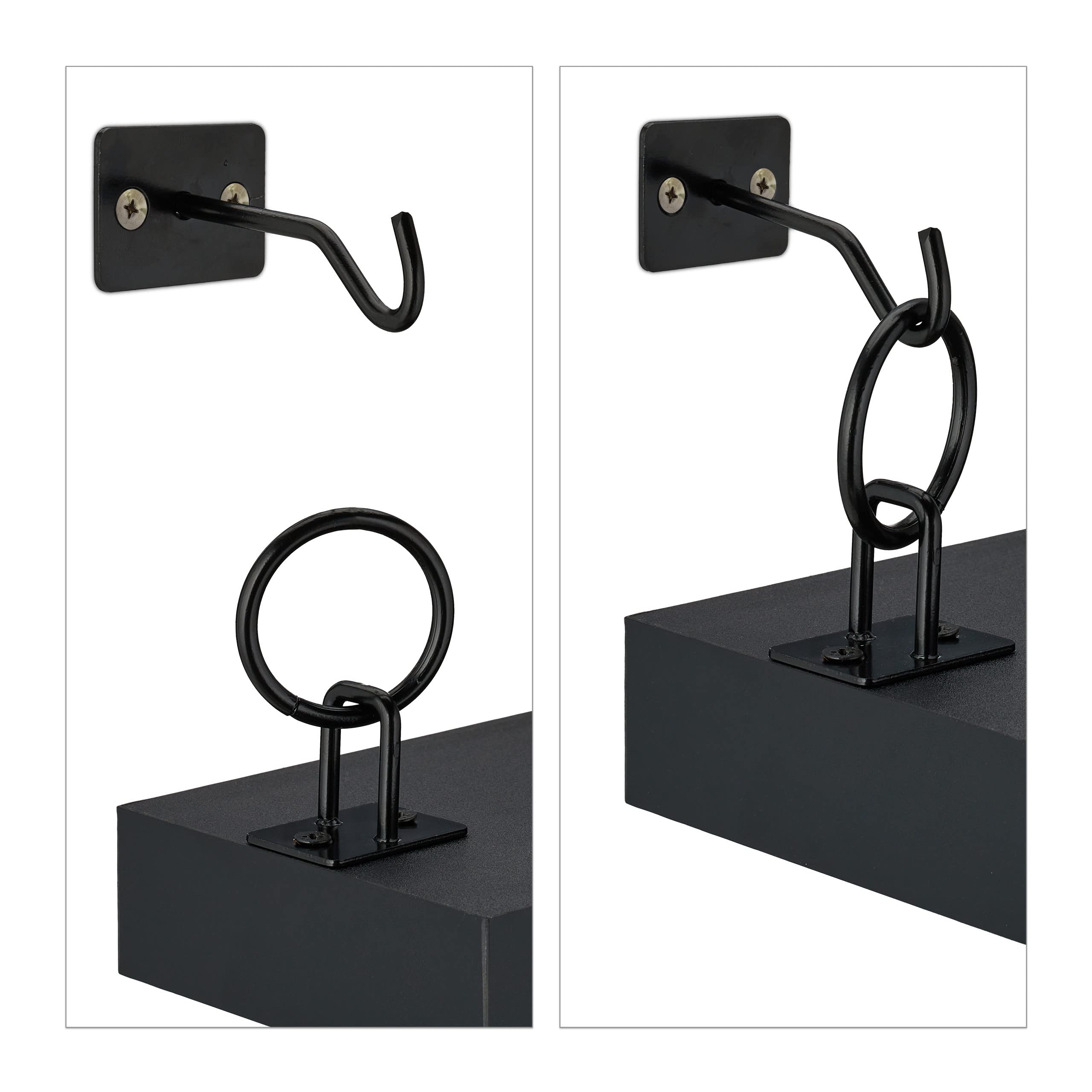 Relaxdays Mensole da Muro, Set 2 Ripiani Sospesi, HLP: 13 x 48 x 12 cm, Scaffale Appeso, Libreria Design Moderno, Nero