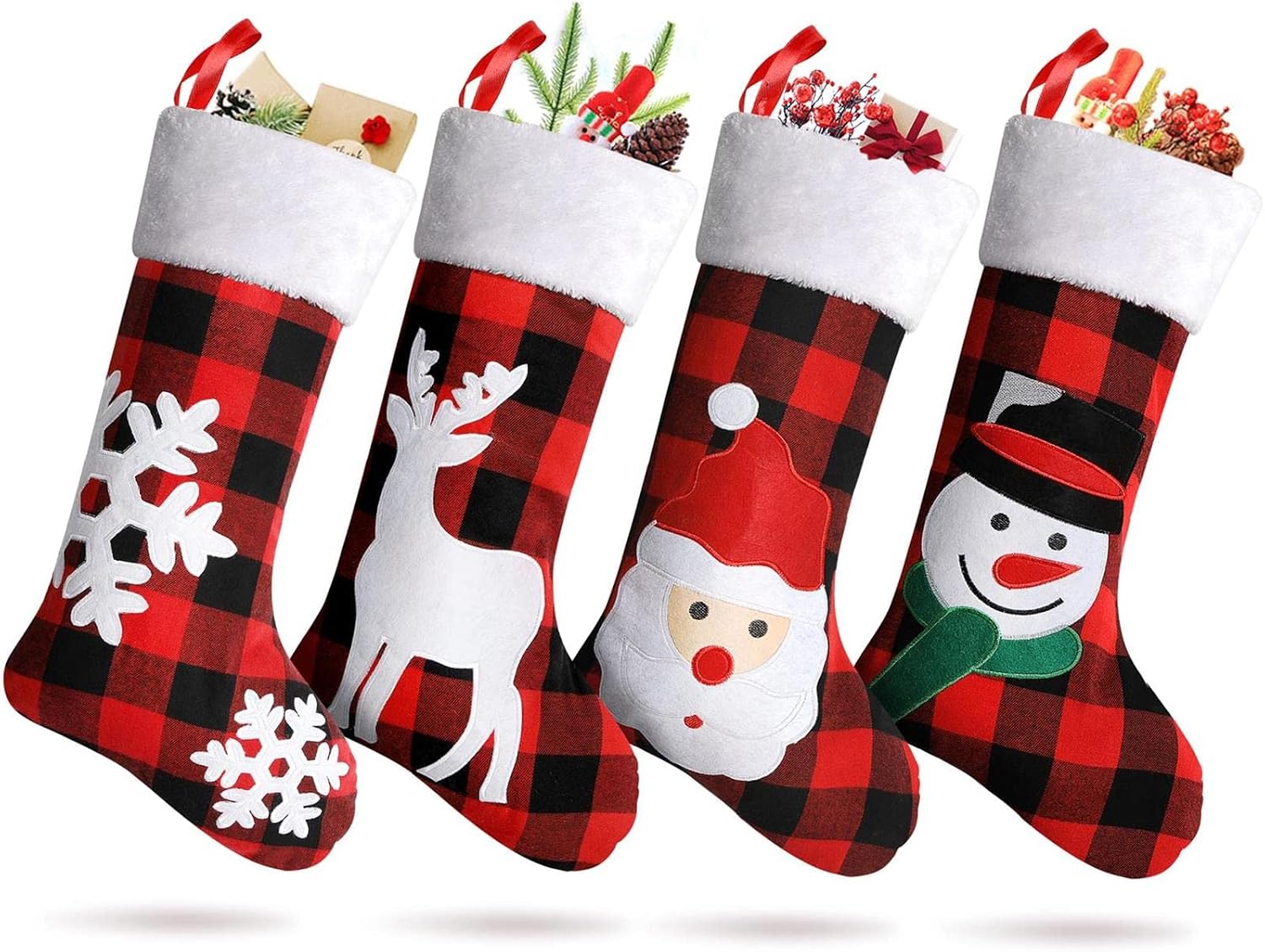 SHareconn Christmas Stockings, 4 Pack 18 Inch Big Christmas Kids Gift Stocking Bags and Christmas Hanging Socks for Party Decoration and Xmas Day ,Cartoon Red Set