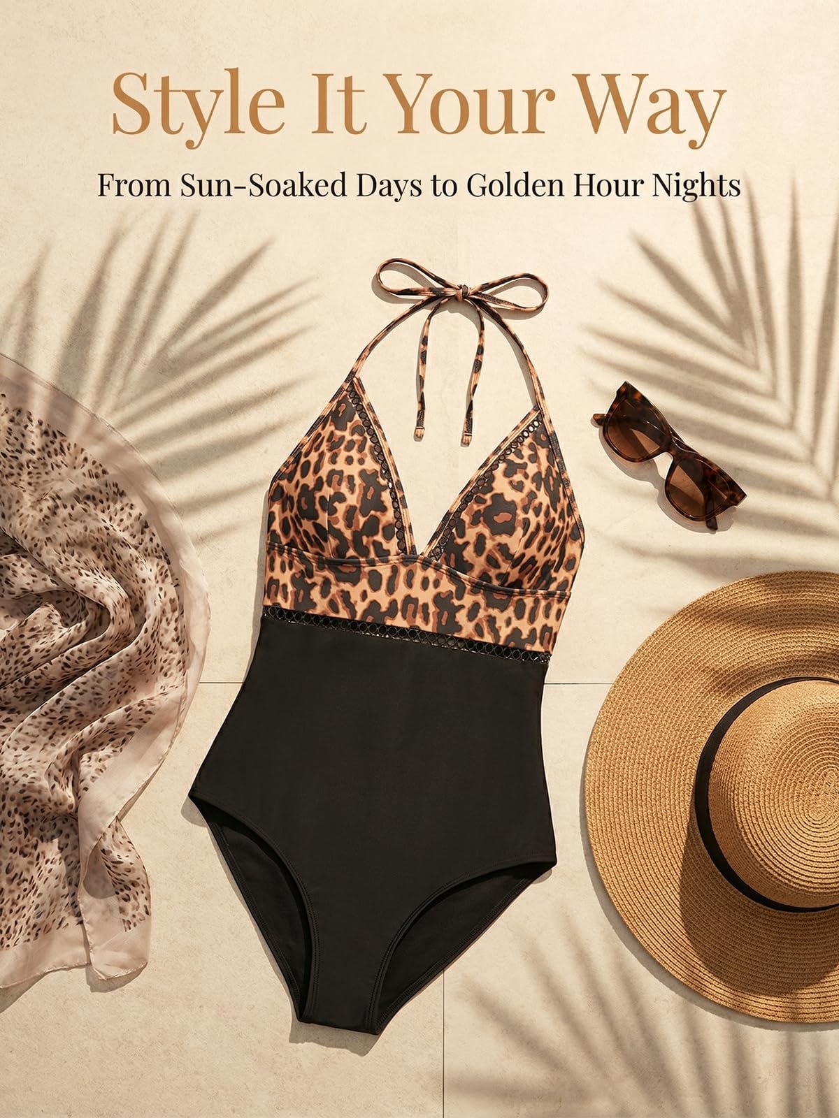 CUPSHE Damen Badeanzug V Ausschnitt Neckholder Häkeldetails Einteilige | Rückenausschnitt, Verstellbare Träger, Spaghettiträger, Bademode Swimsuit Für Strand und Urlaub
