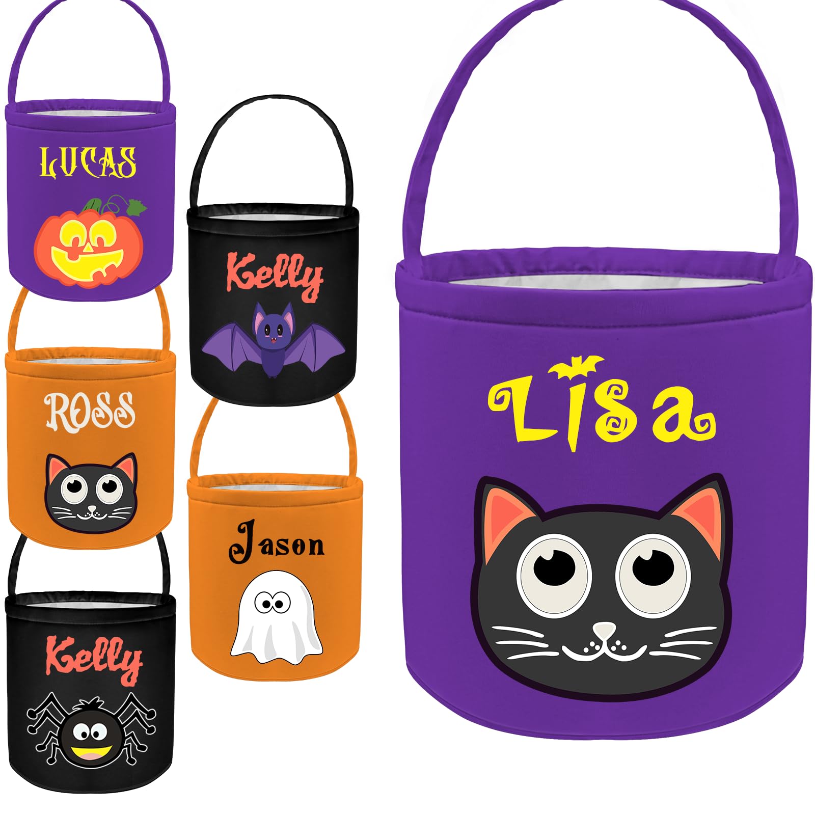 Personalized Halloween Buckets Custom Halloween Name basket Pumpkin Cat Trick or Treat Candy Bags for Party Decor Gifts