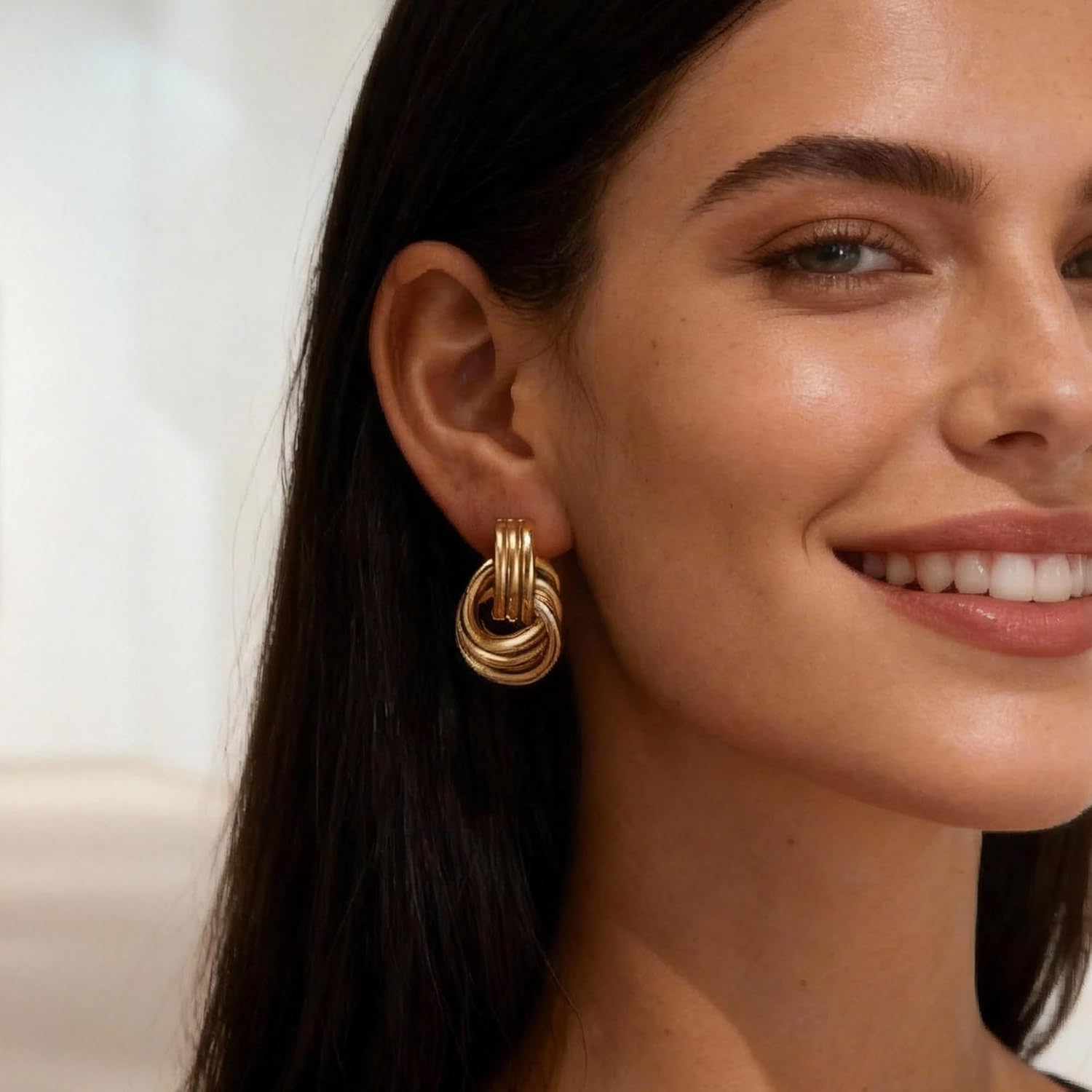 Valentine's Earrings for Women - 6 Pairs Trendy Gold Plated Knot Earrings for Women Chunky Statement Drop Dangle Teardrop Earrings Lightweight Hypoallergenic Fashion Accessories Jewelry Set Gifts - Image 2