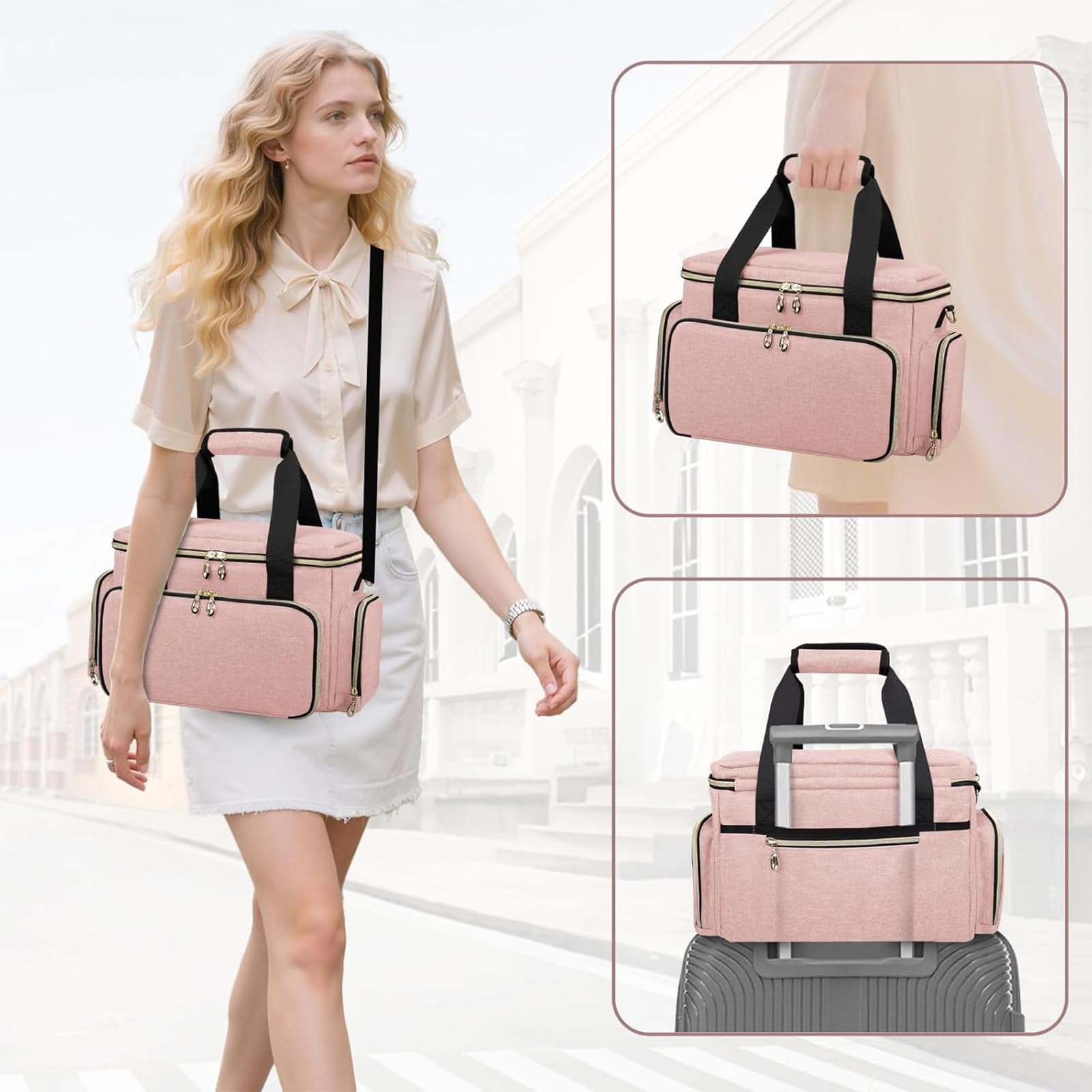 GDNasist Grande borsa di trucco, borsa portatile di trucco di viaggio, rosa, 13.58" L * 7.87" W * and 9.45" H, Classico