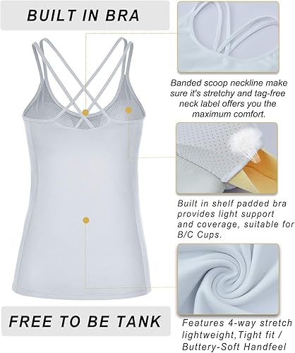 Miniatura 6 de RUNNING GIRL - Camiseta sin mangas para mujer con brasier invisible integrado, copas BC con tirantes en la espalda, ropa deportiva de compresión