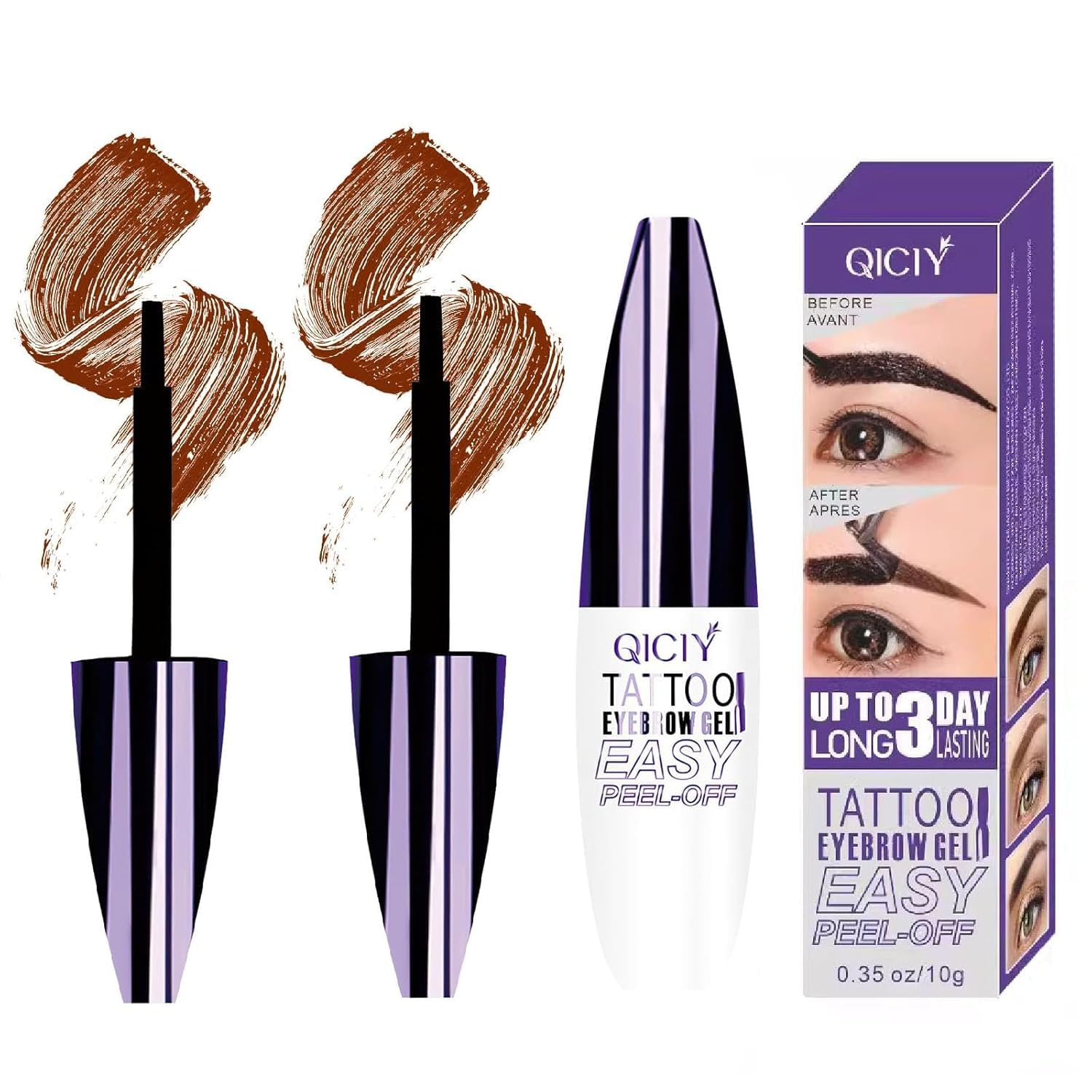 Easy Peel-Off Eyebrow Gel, Qiciy Tattoo Eyebrow Gel Easy Peel Off, EyebrowGel Waterproof- Waterproof & Sweatproof for All Skin Types (Light Brown,
