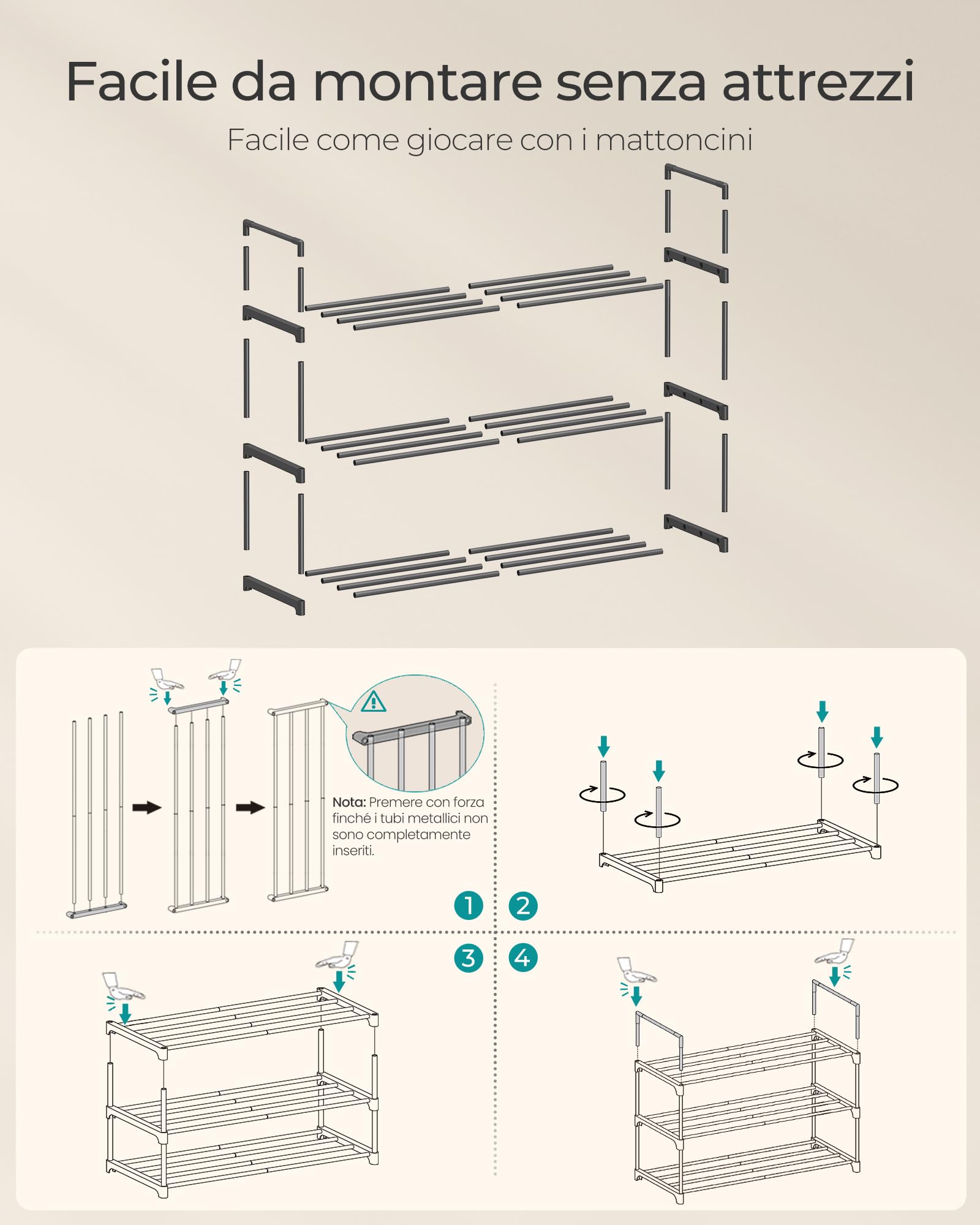 SONGMICS Scarpiera a 3 Ripiani, Scaffale Portascarpe, Organizzatore in Metallo, per 6-9 Paia di Scarpe, Impilabile, Corridoio, Soggiorno, Camera da Letto, 30 x 68 x 55 cm, Nero LSA203B01