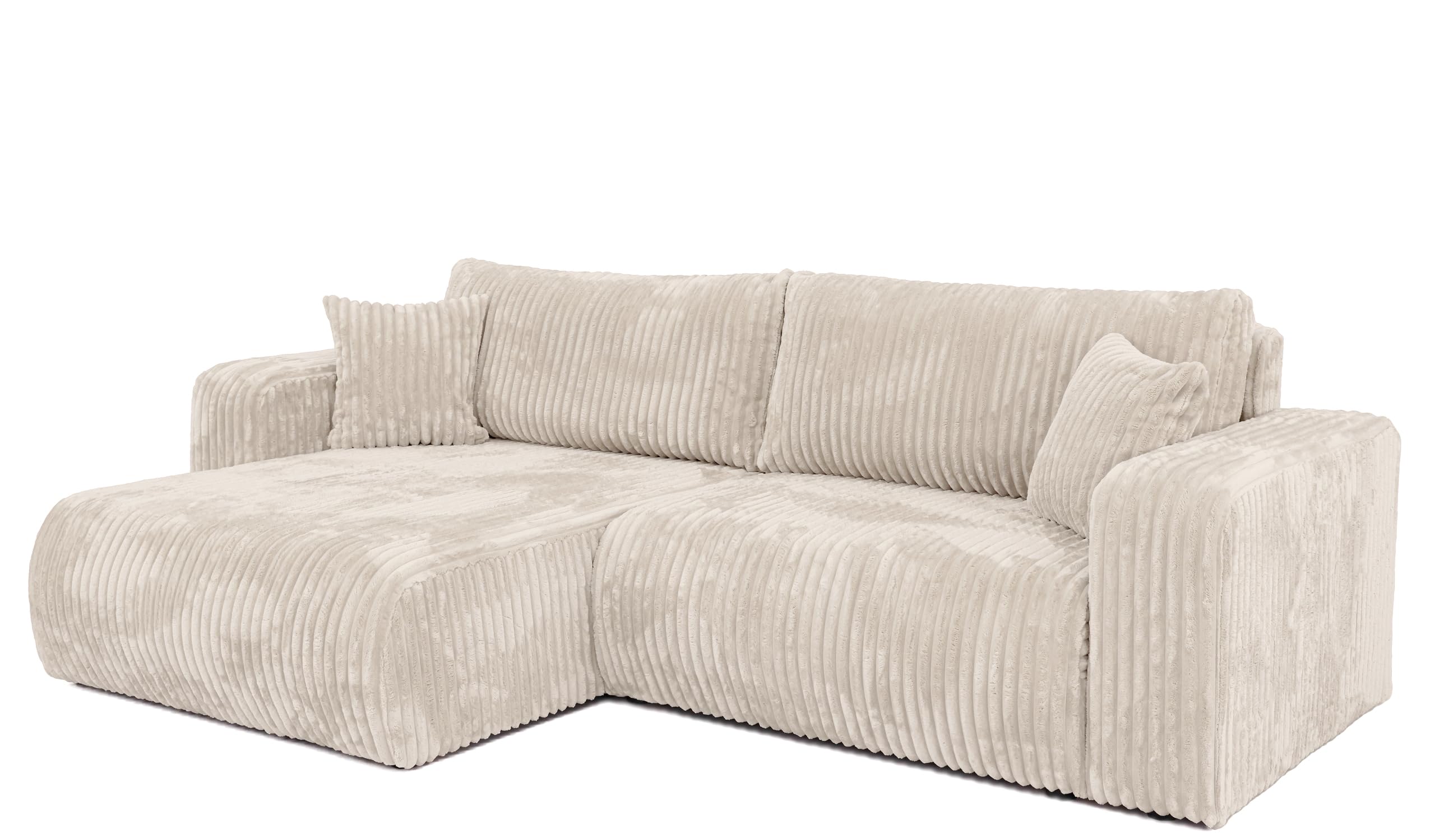 BROMARKT Ecksofa mit Schlaffunktion und Bettkasten 125x200cm L Crème | Schlafsofa mit Stauraum und Kissen Eckcouch Sofa für Wohnzimmer Wohnlandschaft 3 Sitzer Universell freistehend Couch TILIO