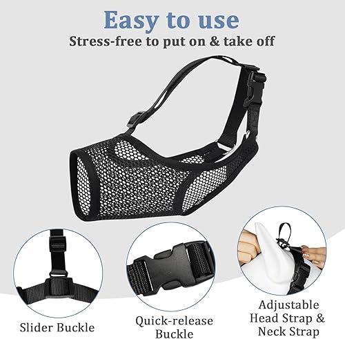 Miniatura 5 de Bozal para perro, bozales suaves para perros grandes, medianos y pequeños, bozal de malla para perro con correa sobre la cabeza para morder,