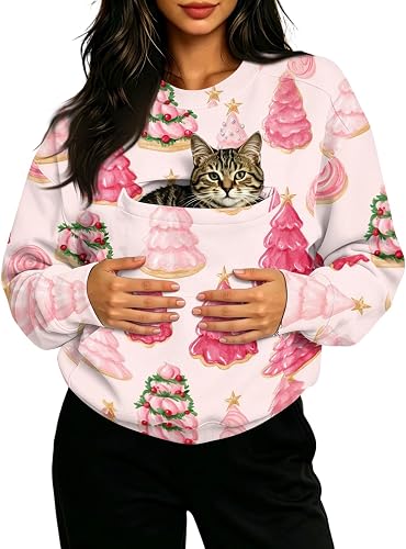 ASUIU Christmas Sweatshirt Pet Carrier With Carrying Pocket Unisex A Pink