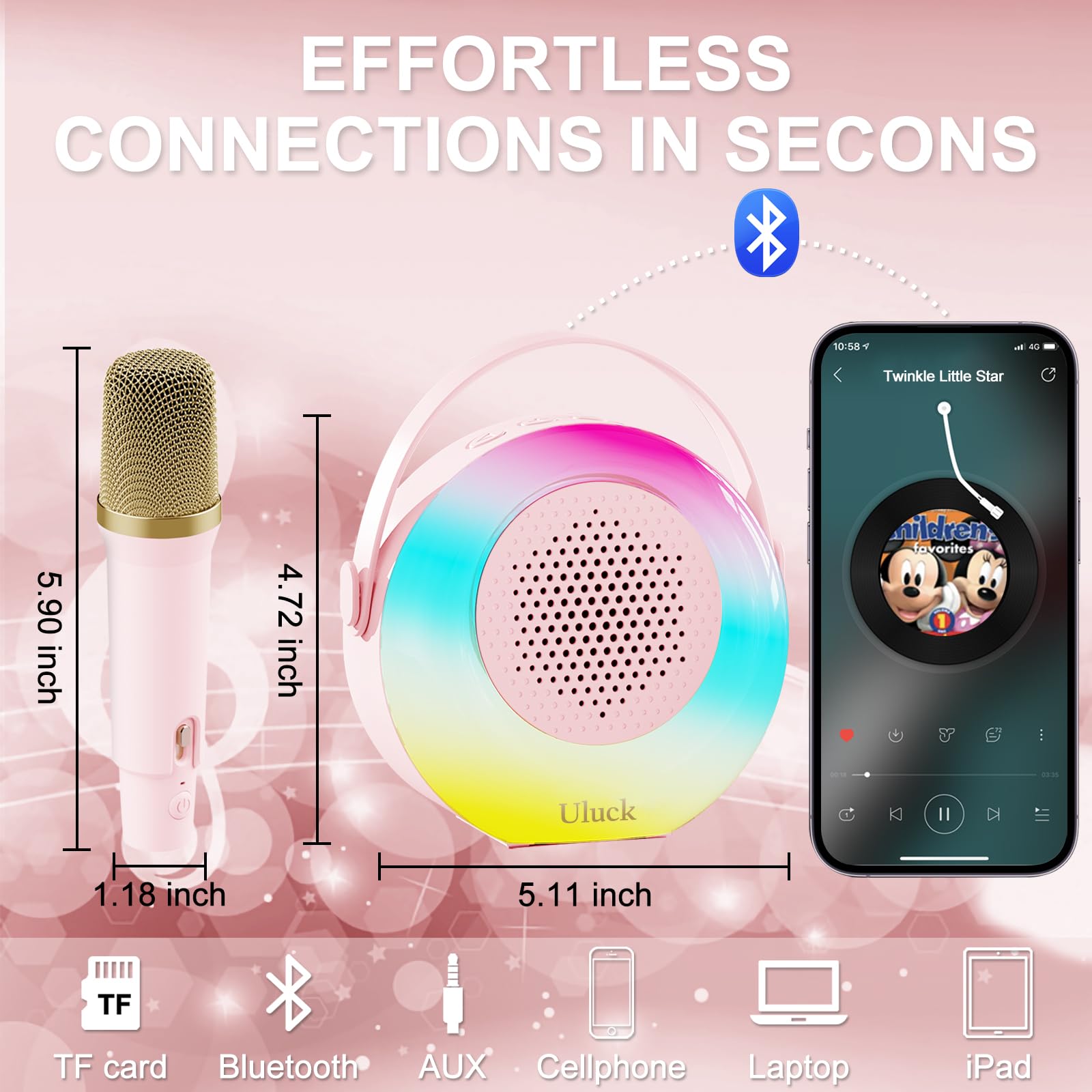 Kids Microphone Mini Karaoke Machine With 2 Wireless Microphone For ...