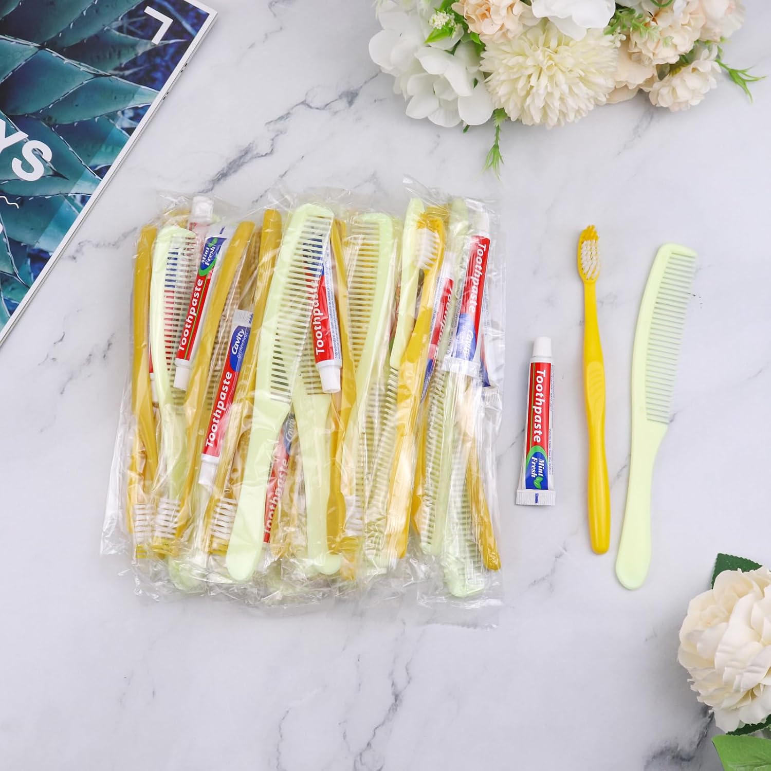 100 Pack Toothbrushes with Toothpaste and Comb Set and Comb
