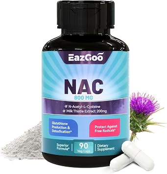 NAC Supplement, N-Acetyl Cysteine Capsules 800mg, N-Acetyl Supplement with Milk Thistle 200mg, Antioxidant Support, Vegan, GMOs-Free, NAC 90 Count Pack of 1