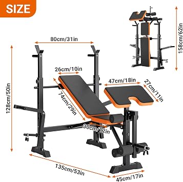 600lbs Weight Bench Adjustable Bench Press Set with Squat Rack, Olympic Workout Benches with Leg Developer Preacher Curl