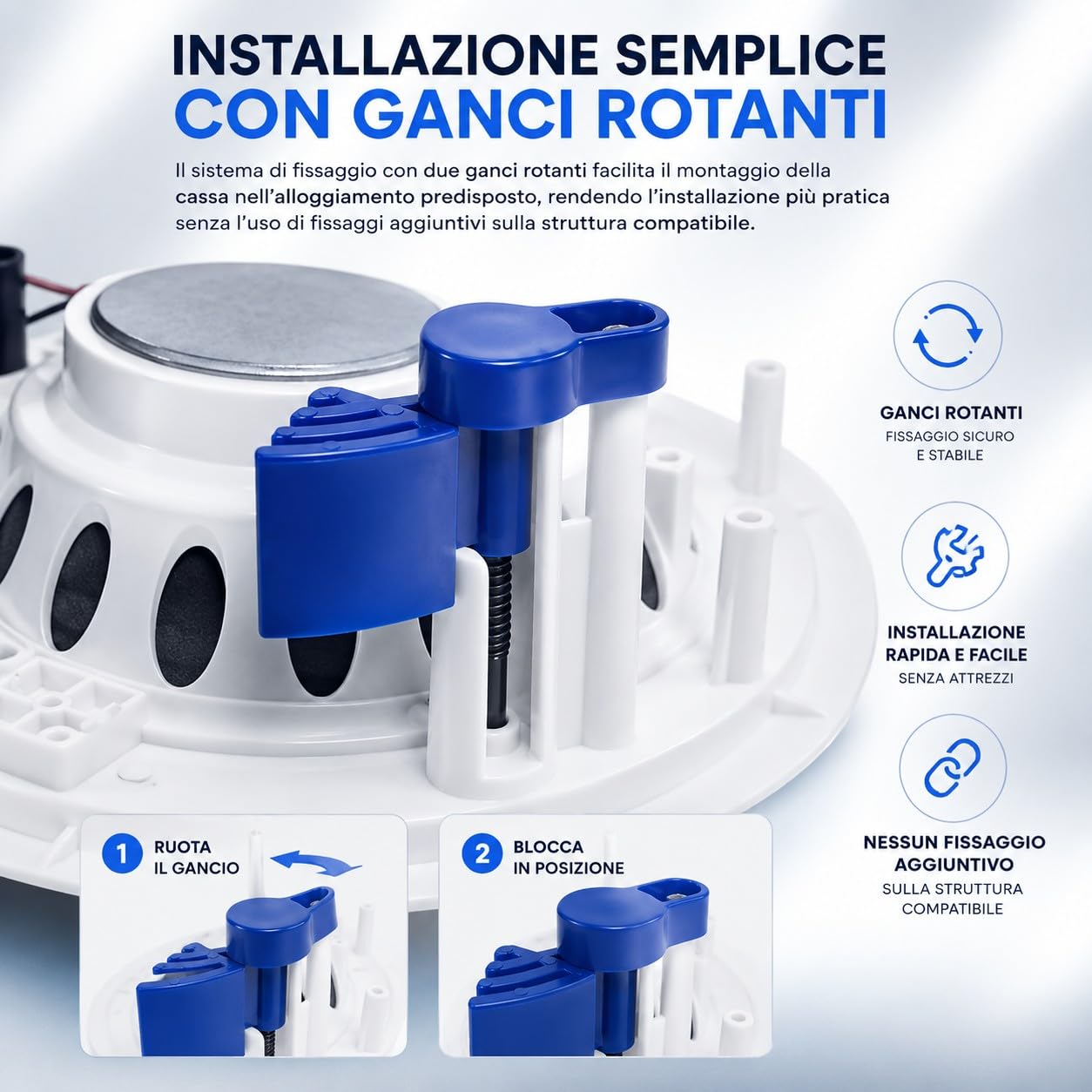 Coppia 2 Casse da Soffitto Parete con Bluetooth 20W ad incasso 2 Vie Woofer 5" Altoparlanti Audio per Casa Ufficio Controsoffitto con 1 Cassa Bluetooth e 1 Passiva