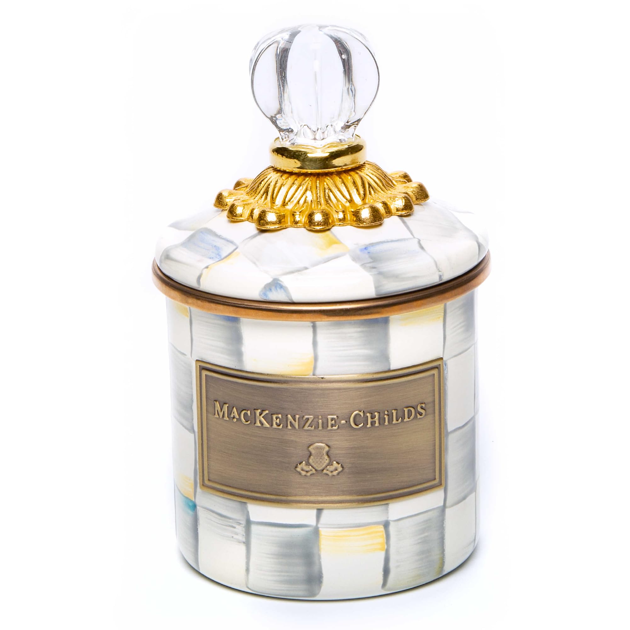 MACKENZIE-CHILDS Sterling Check Enamel Canister, Mini Enamelware Storage Canister with Lid, Cute Coffee or Sugar Container