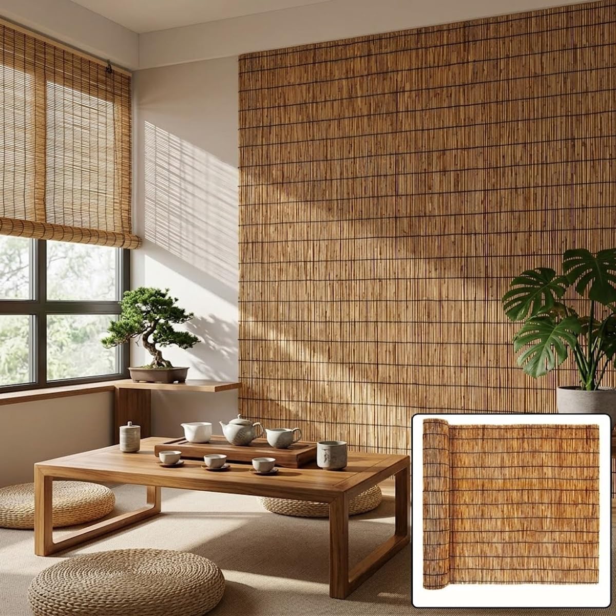Recinzione Canniccio Pelato Premium, Arella in Canne di Bambù da Esterno, Recinzione Decorativa Giardino Facile da Installare con Filo Metallico, Marrone Recinzione(Natural,H120xL900cm)
