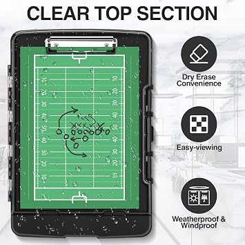 Sooez Original Clipboard with Storage & Pen Holder, Heavy Duty Clip Boards 8.5x11 with Dual Storage, Clearview Dry Erase Coach Clipboard with Real Hinge, High Capacity, School & Office Supplies