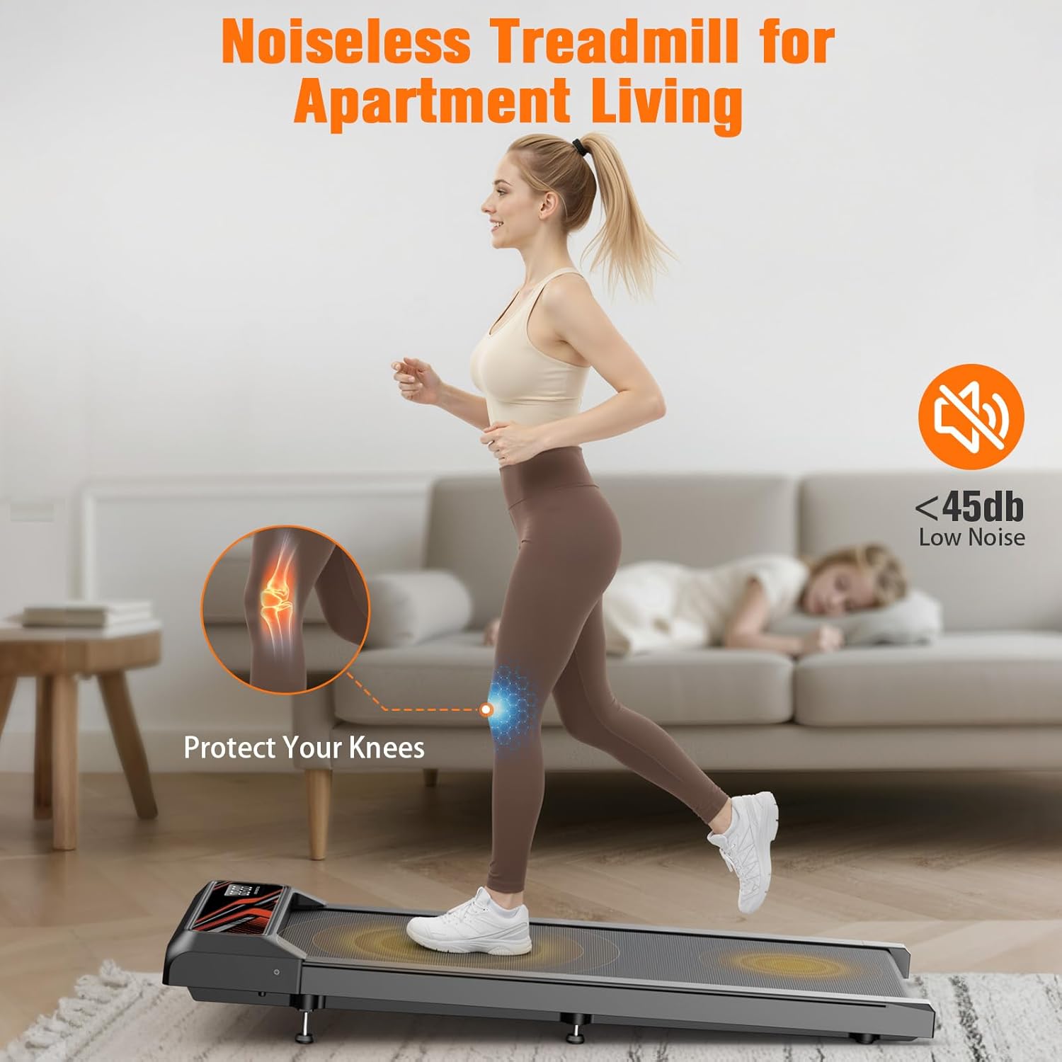 HOELLL Walking Treadmill Pad with 5% Adjustable Incline and APP Sync, Small Compact Under Desk Treadmills for Home and Office with Remote Control and LED Display, 2.5HP