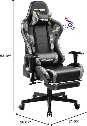 Miniatura 11 de Silla para videojuegos GTRACING con reposapiés y altavoces Bluetooth, silla de escritorio de oficina robusta, GT890MF en color rojo Rojo