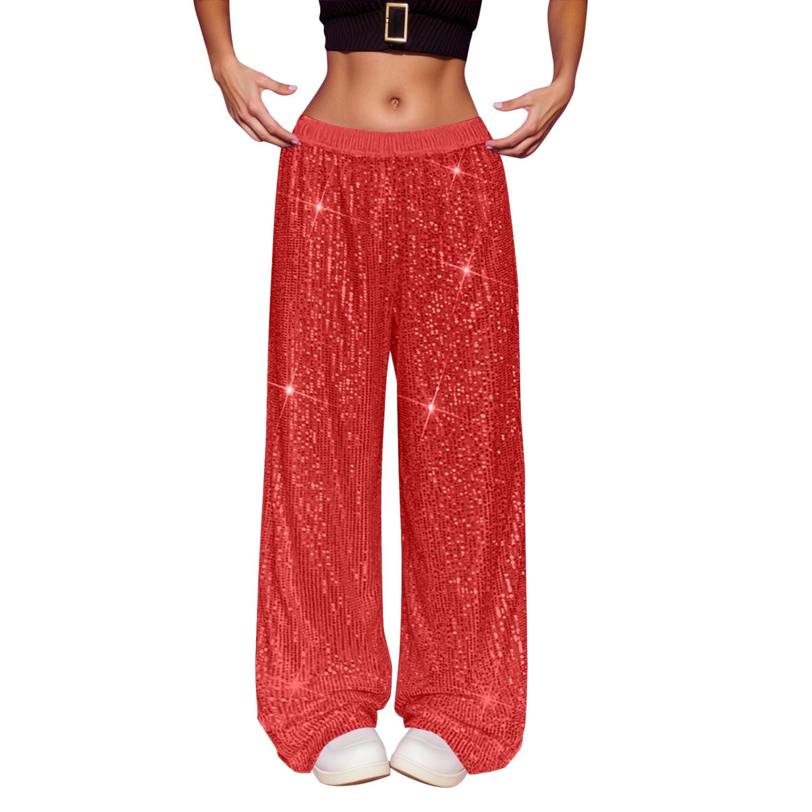 Womens Sparkly Sequin Pants Y2K Glitter High Waisted Wide Leg Long Pants Bling Party Clubwear 70s Disco Flare Trousers Party, Hip hop Casual Loose Dancewear Gifts